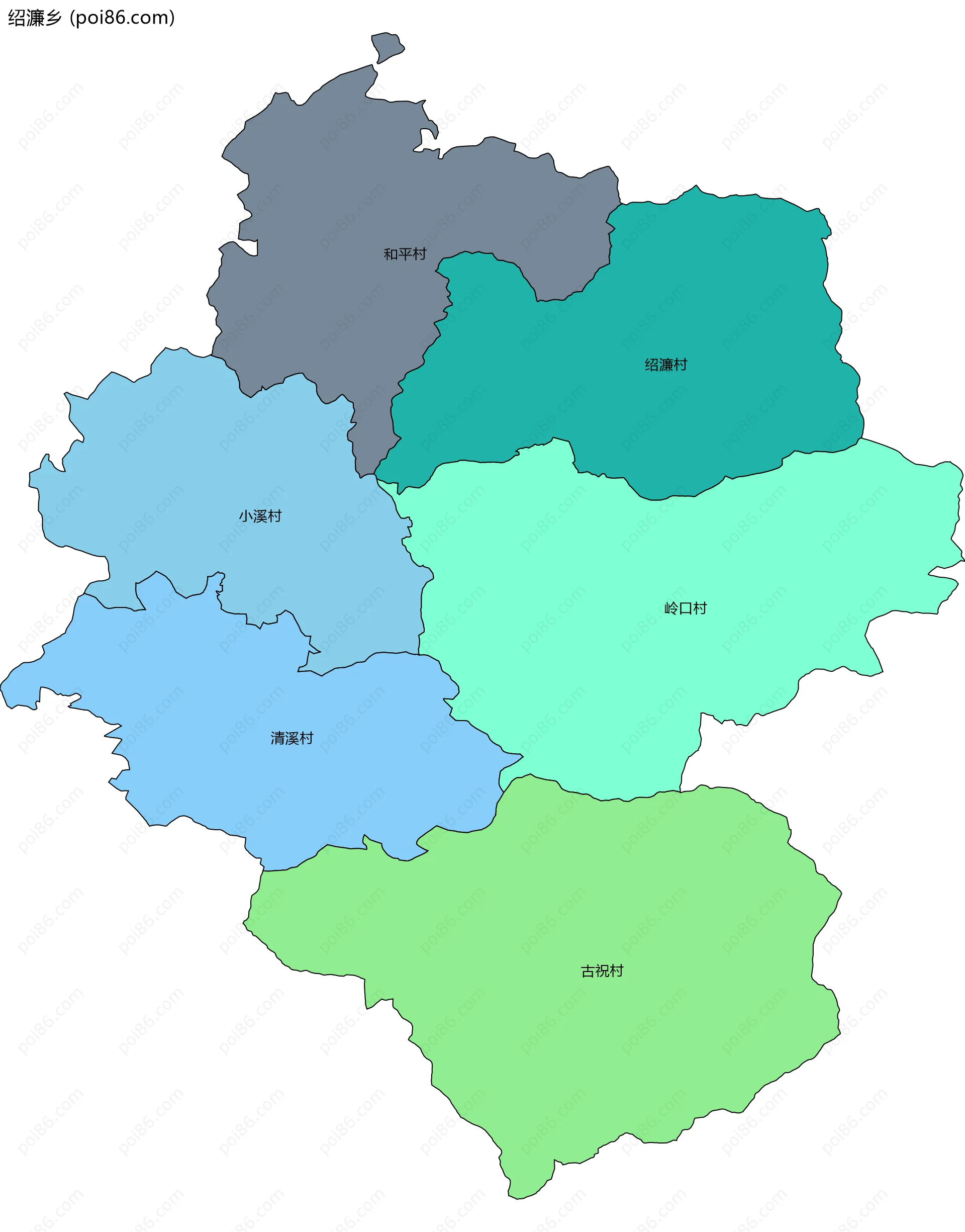 绍濂乡边界地图(五级行政区划)