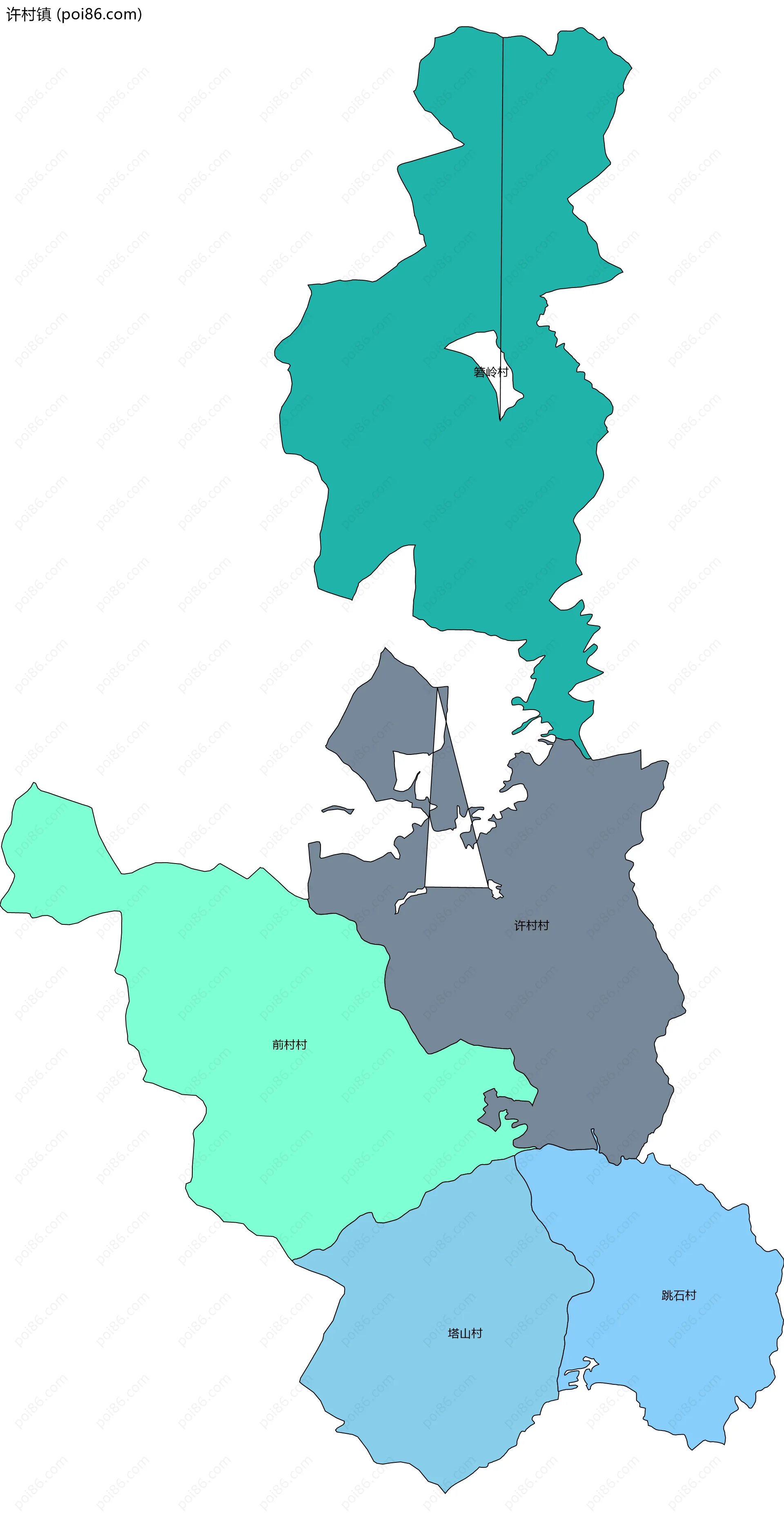许村镇边界地图(五级行政区划)