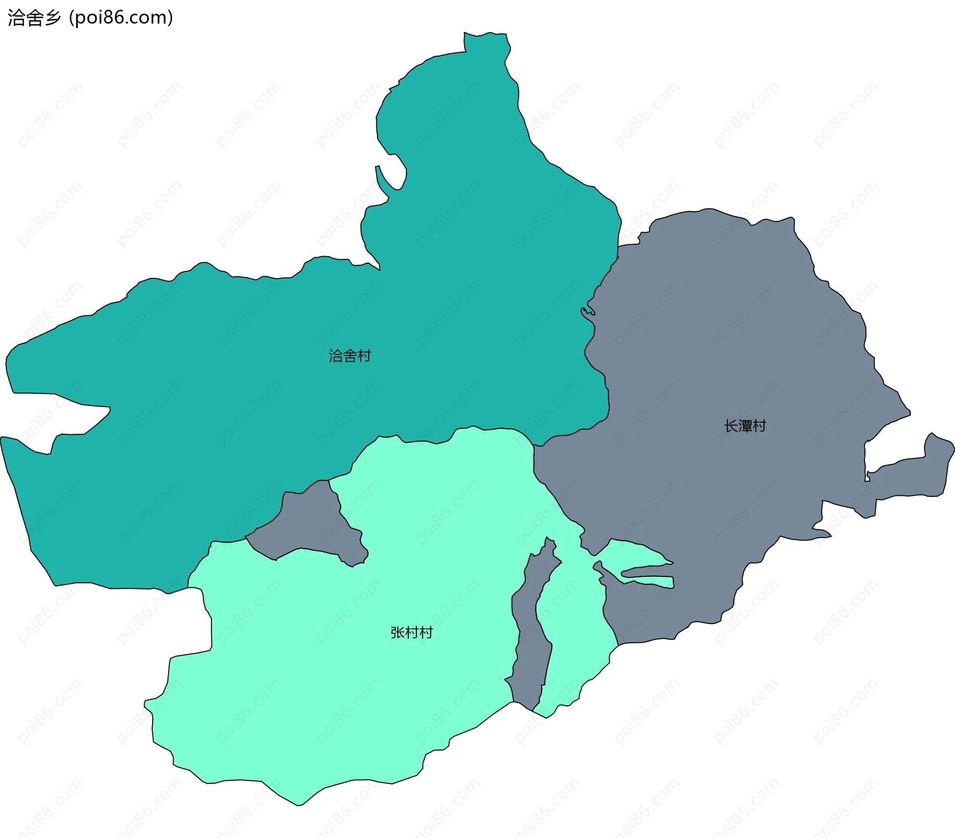 洽舍乡边界地图(五级行政区划)