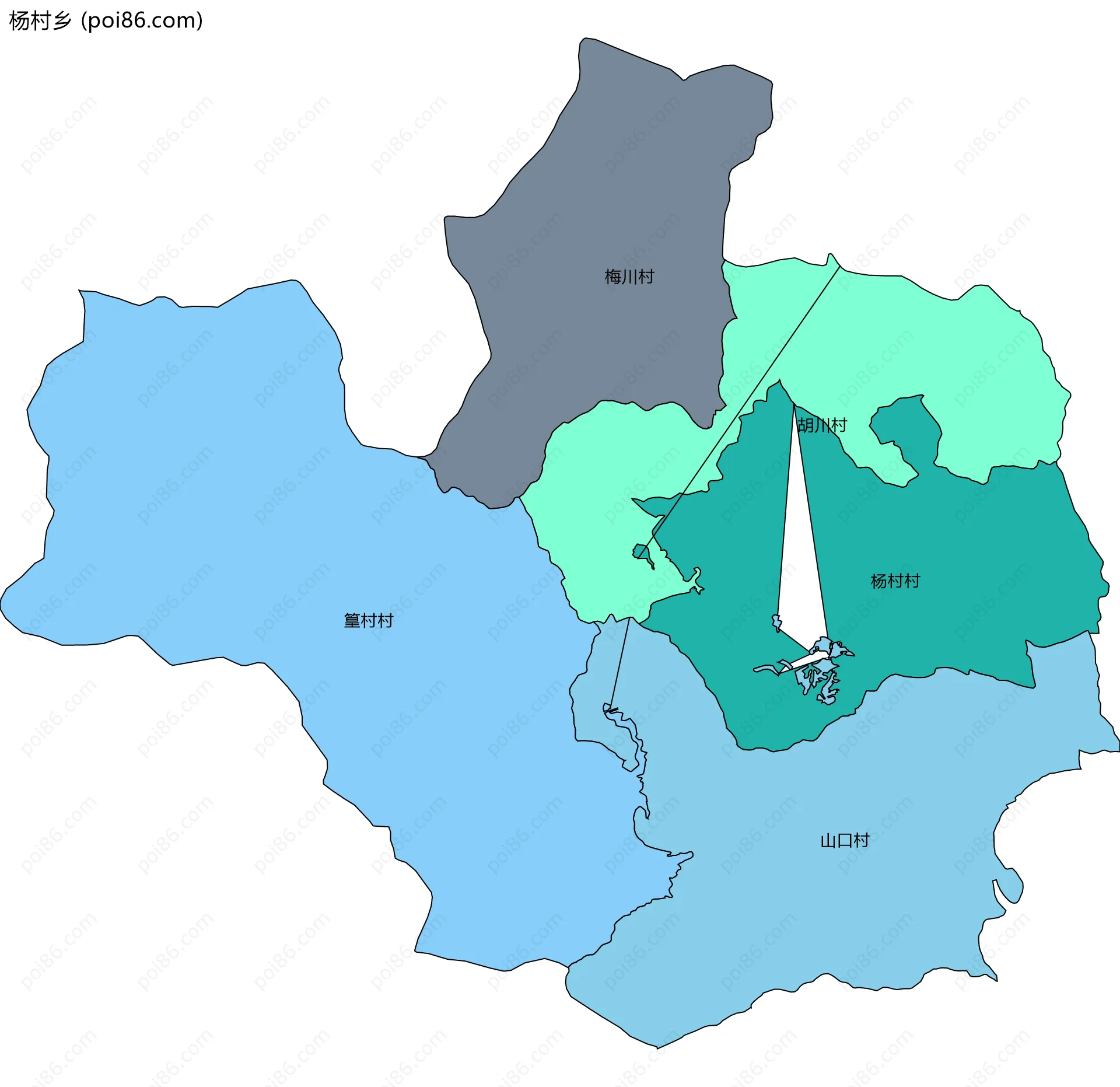 杨村乡边界地图(五级行政区划)