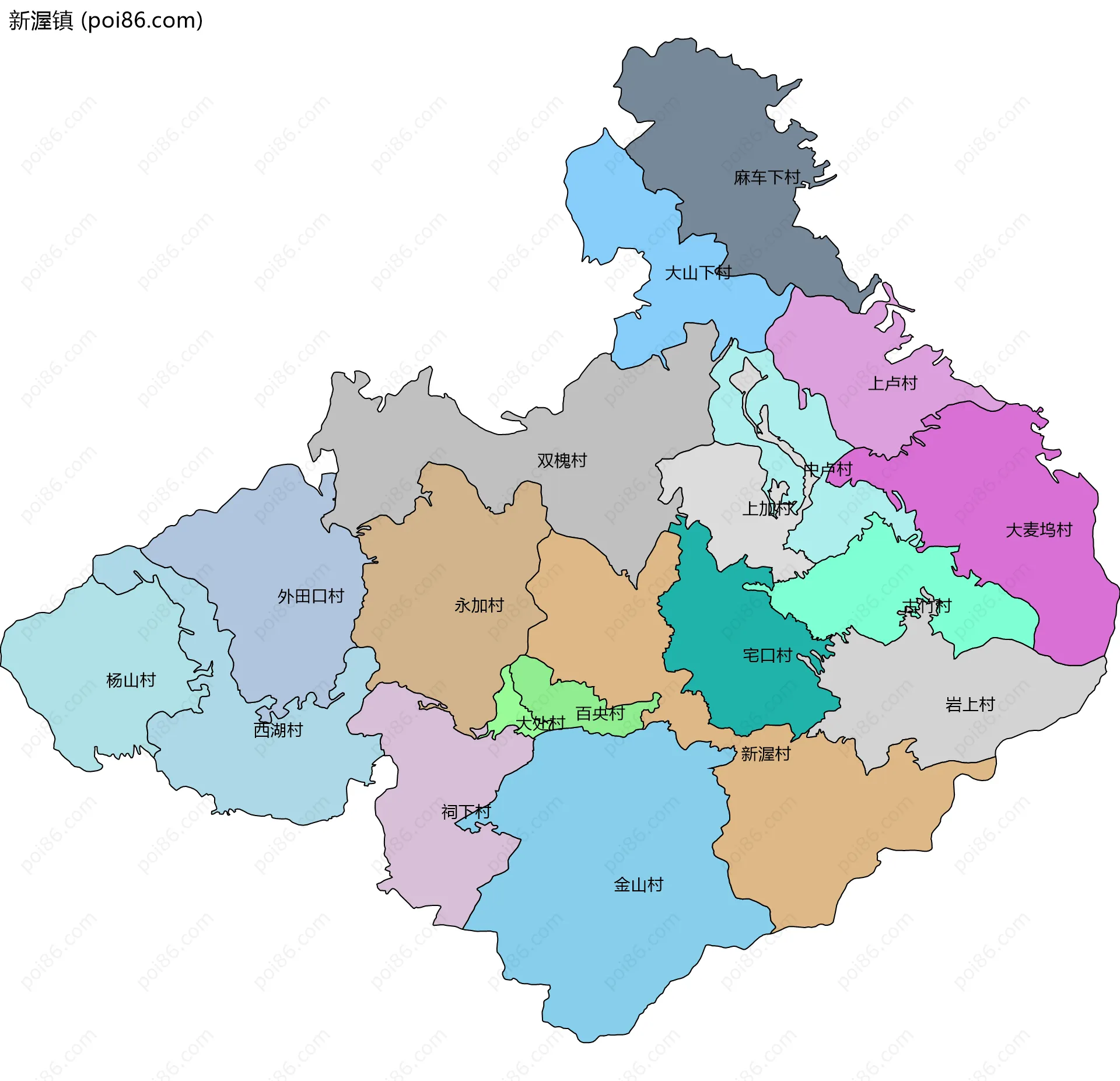 新渥镇边界地图(五级行政区划)