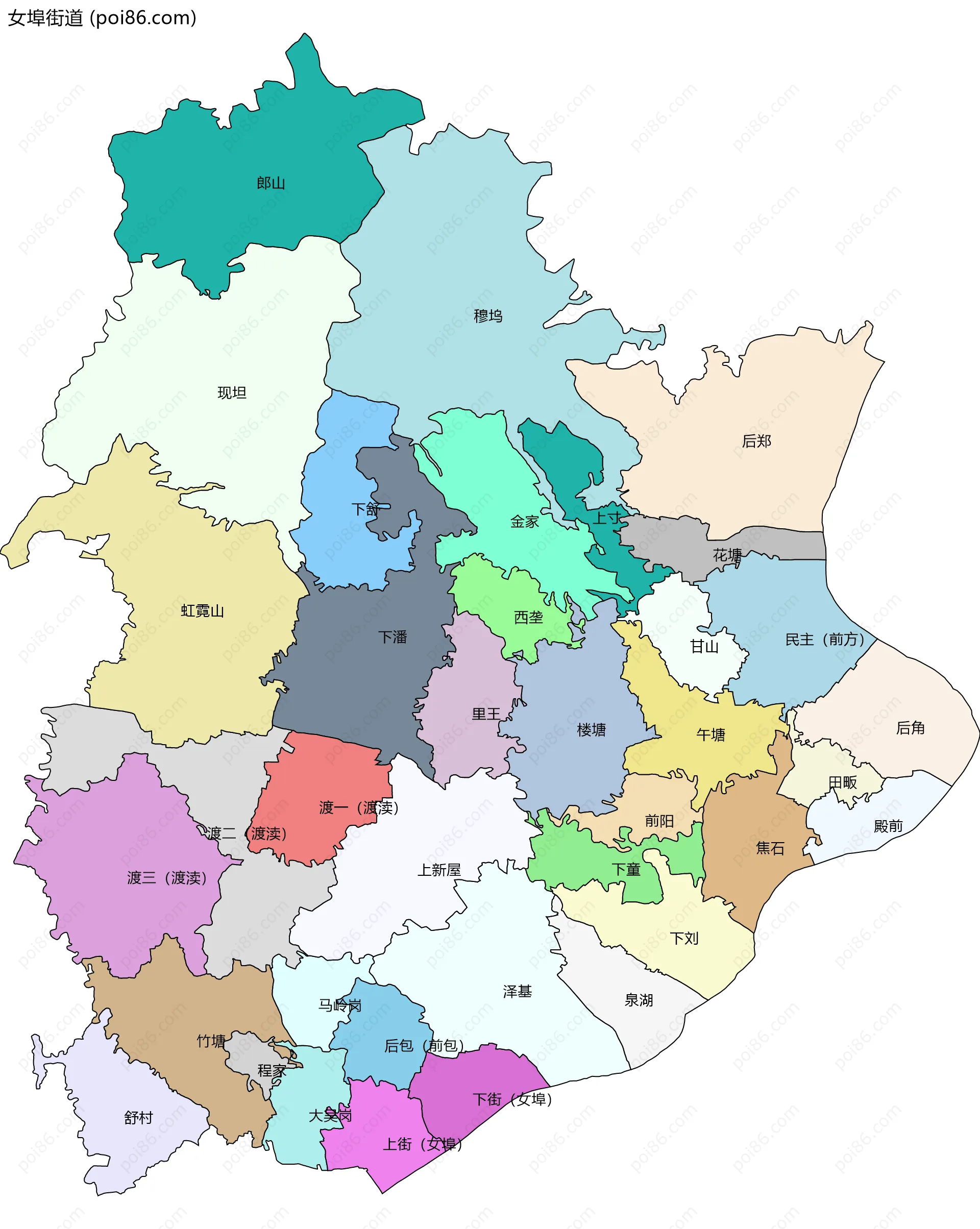 女埠街道边界地图(五级行政区划)