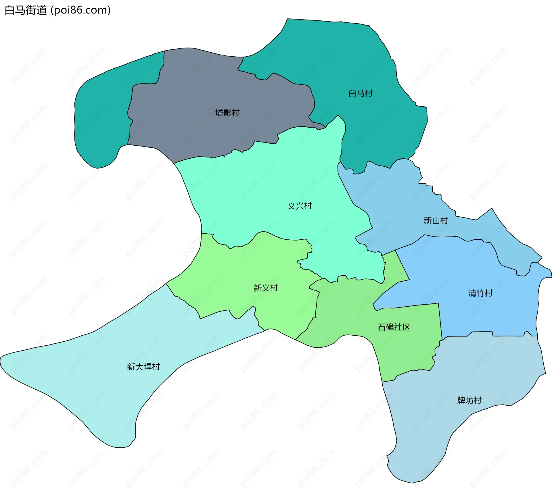 白马街道边界地图(五级行政区划)