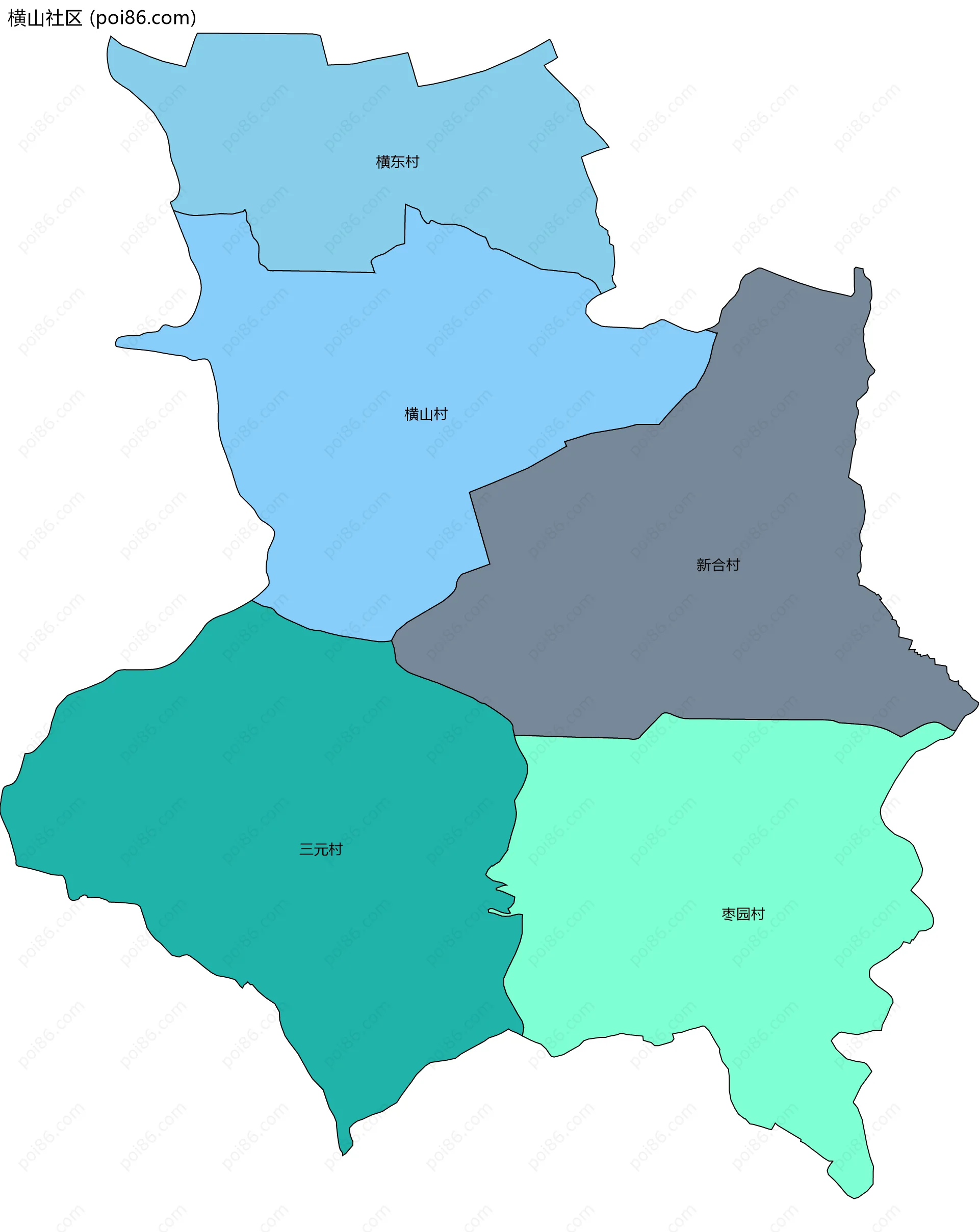 横山社区边界地图(五级行政区划)