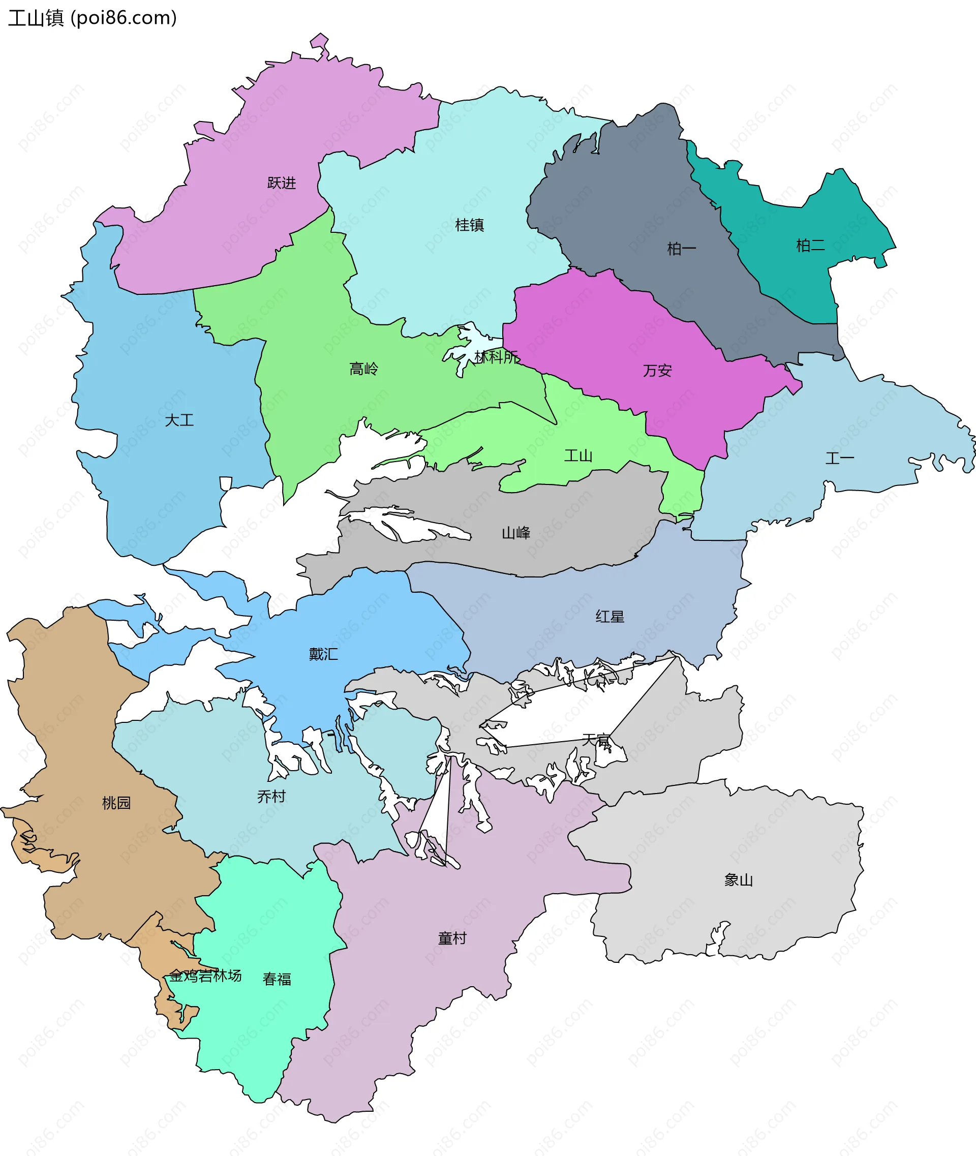 工山镇边界地图(五级行政区划)