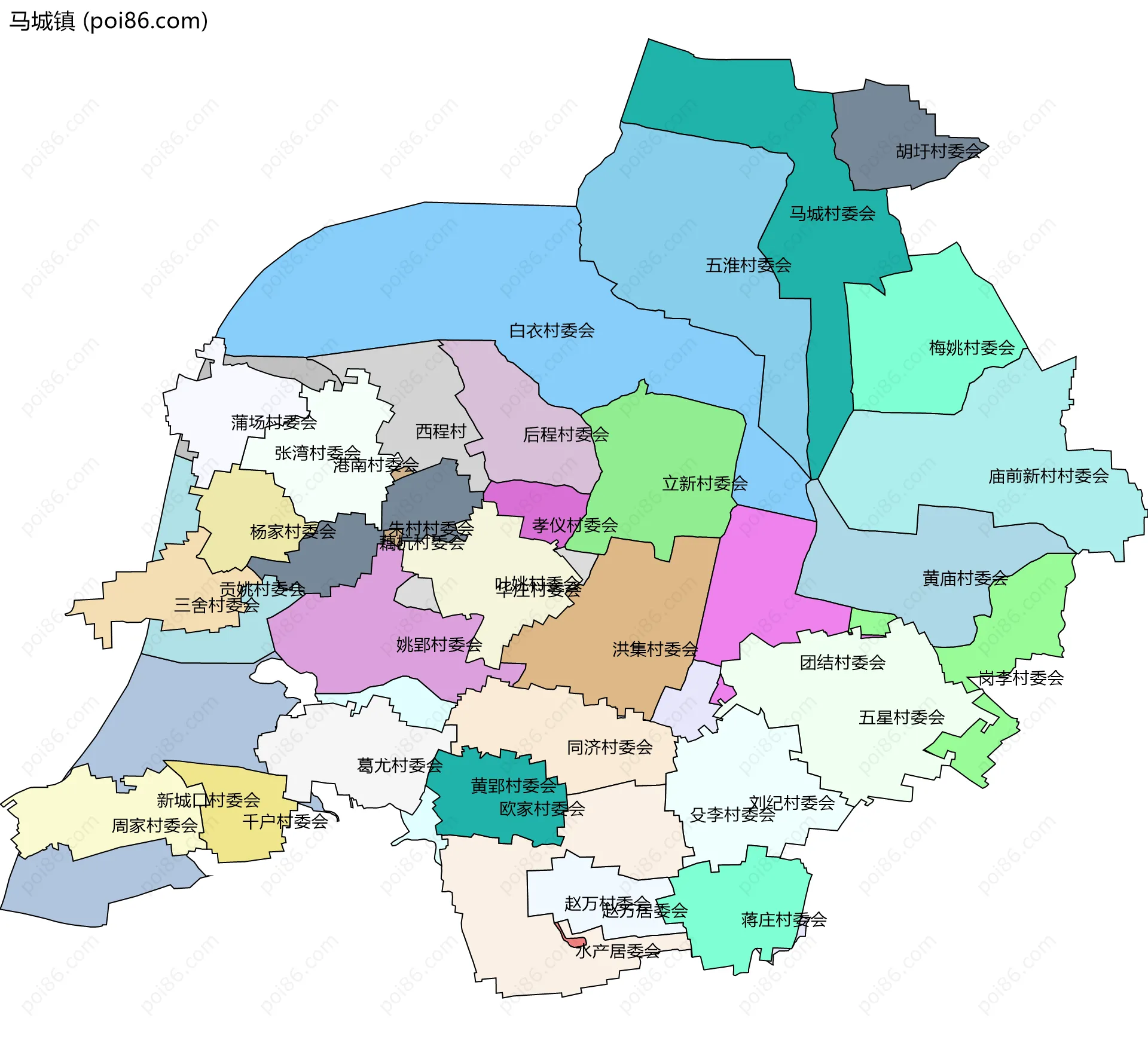 马城镇边界地图(五级行政区划)