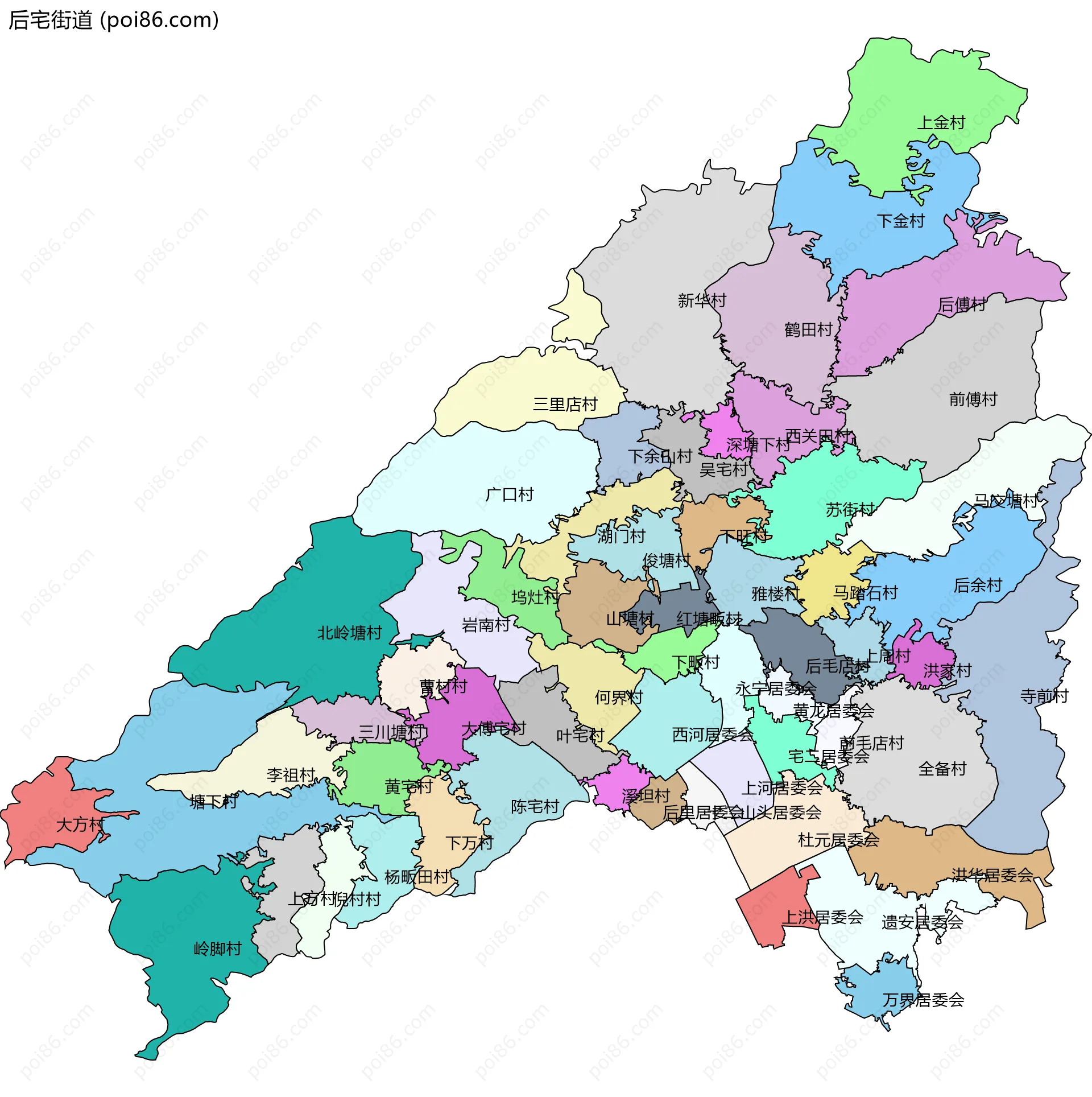 后宅街道边界地图(五级行政区划)