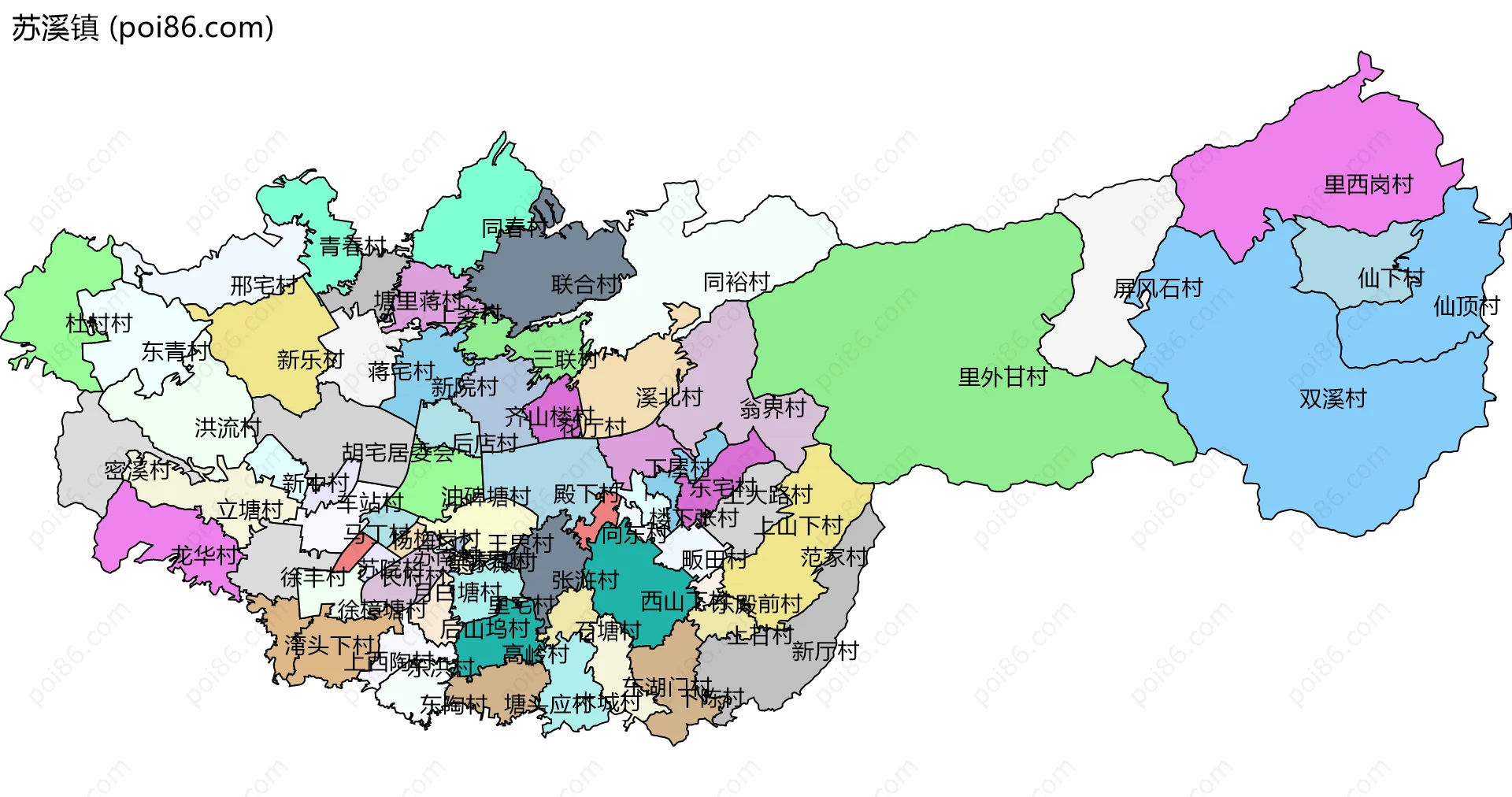 苏溪镇边界地图(五级行政区划)