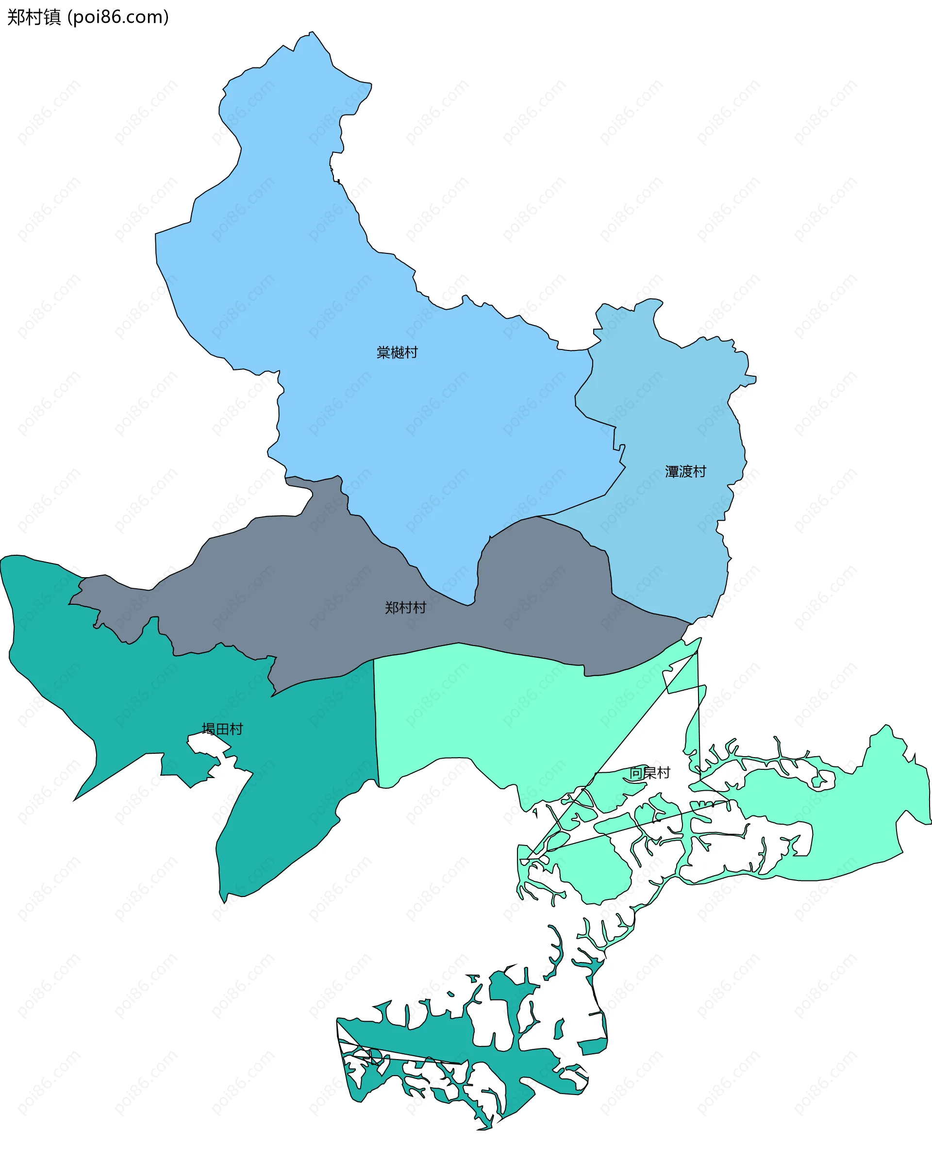 郑村镇边界地图(五级行政区划)