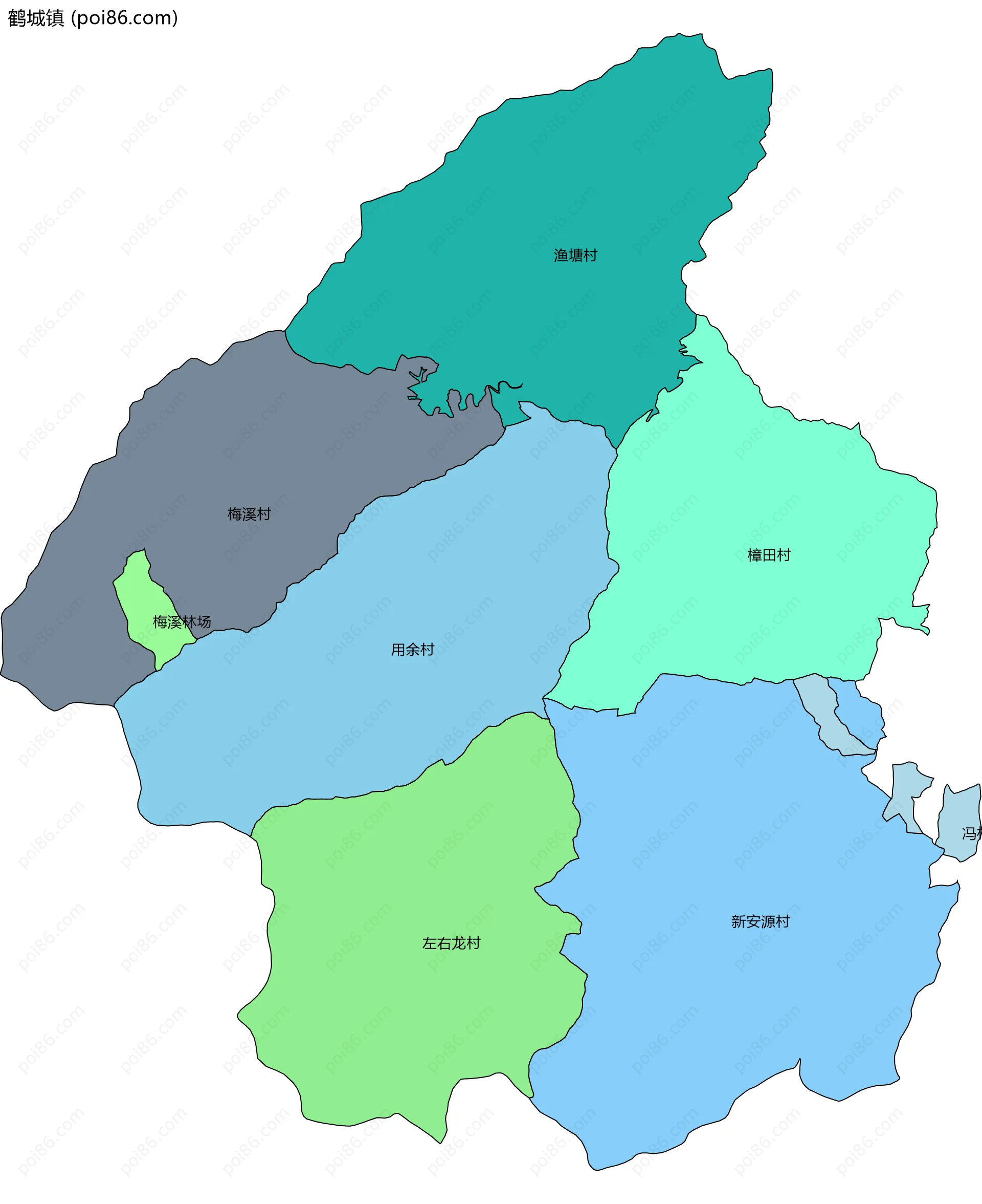 鹤城镇边界地图(五级行政区划)