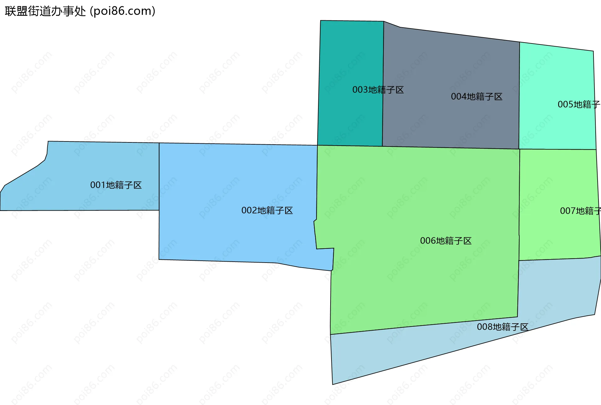 联盟街道办事处边界地图(五级行政区划)