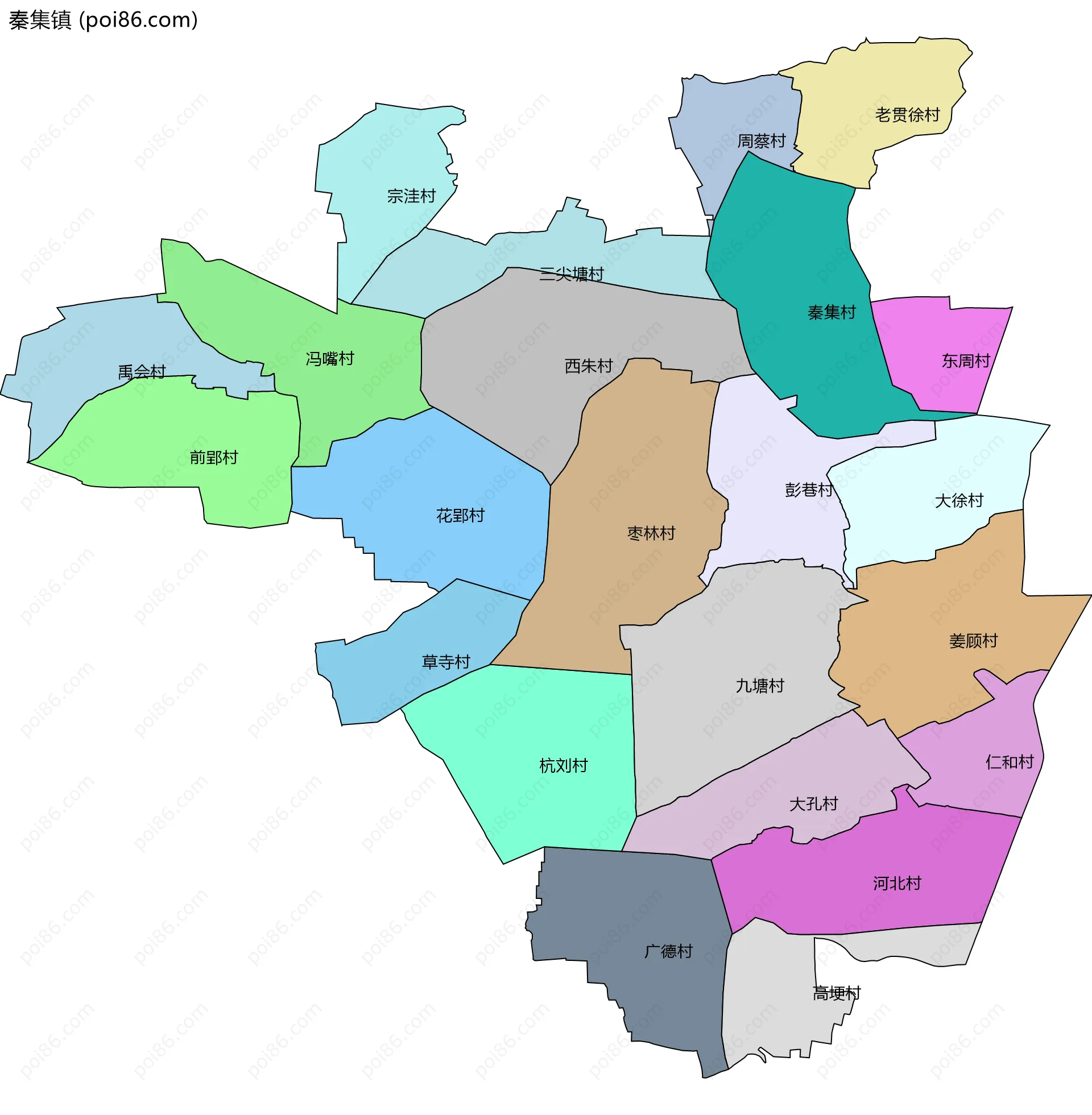 秦集镇边界地图(五级行政区划)
