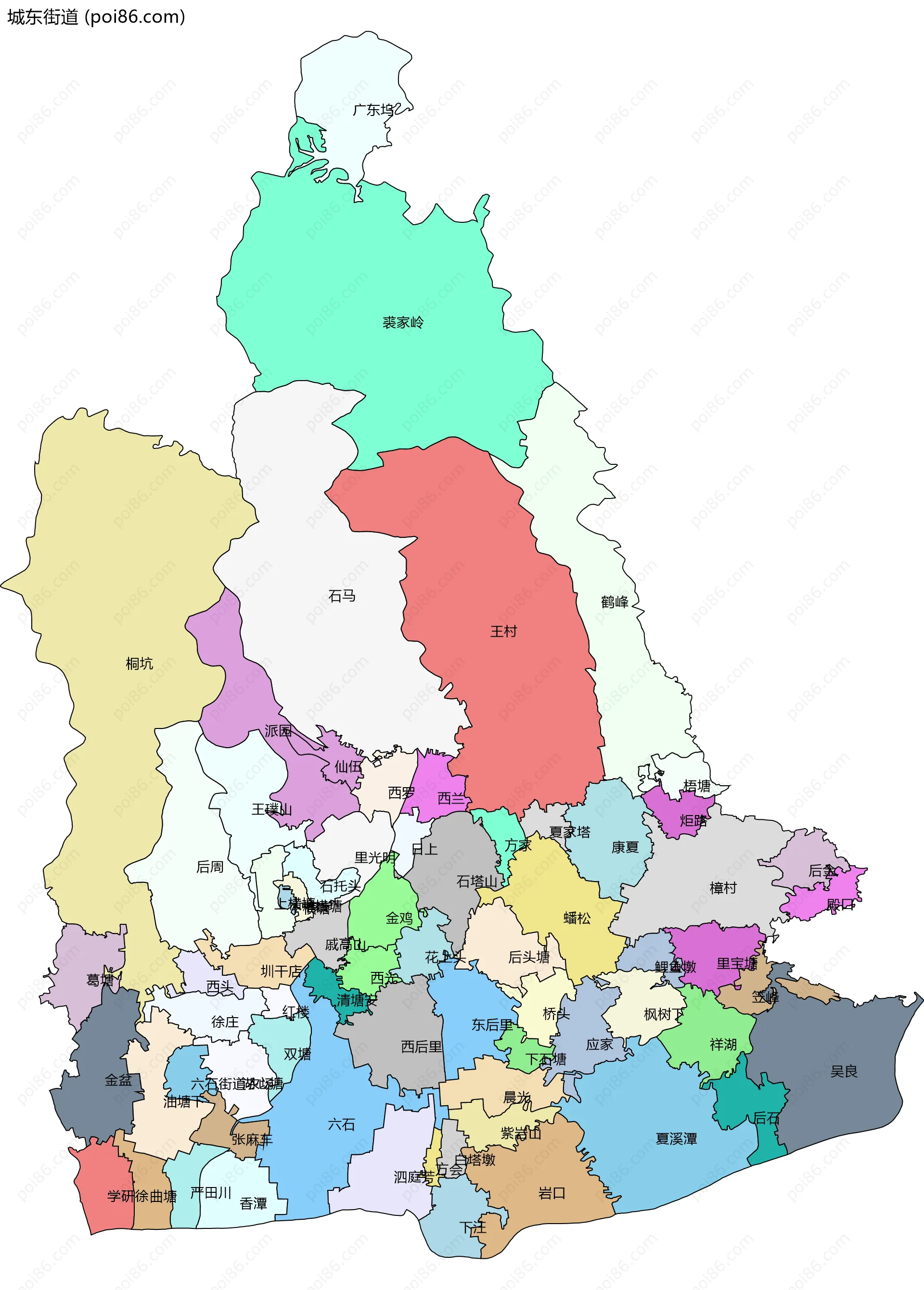 城东街道边界地图(五级行政区划)