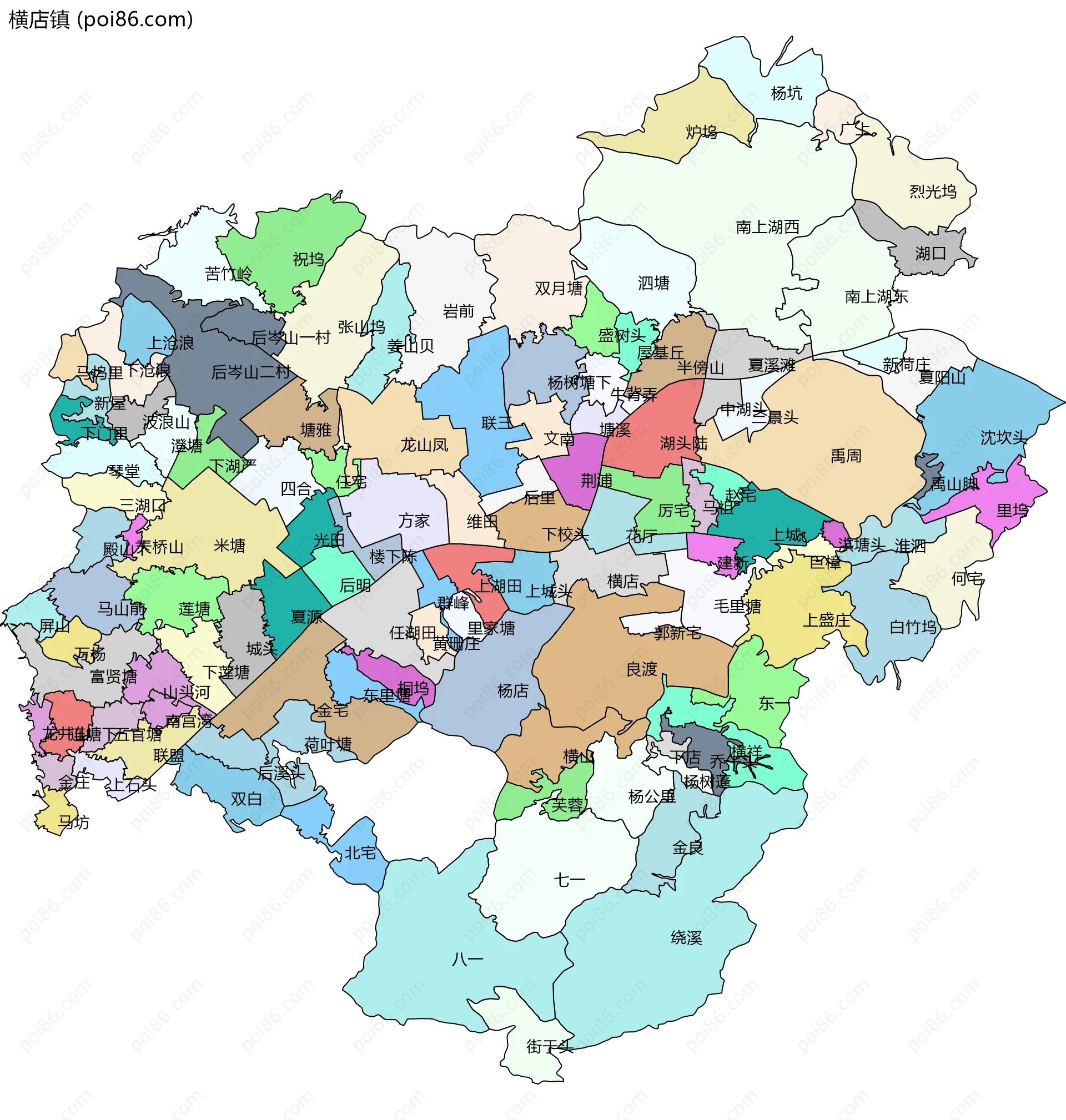 横店镇边界地图(五级行政区划)