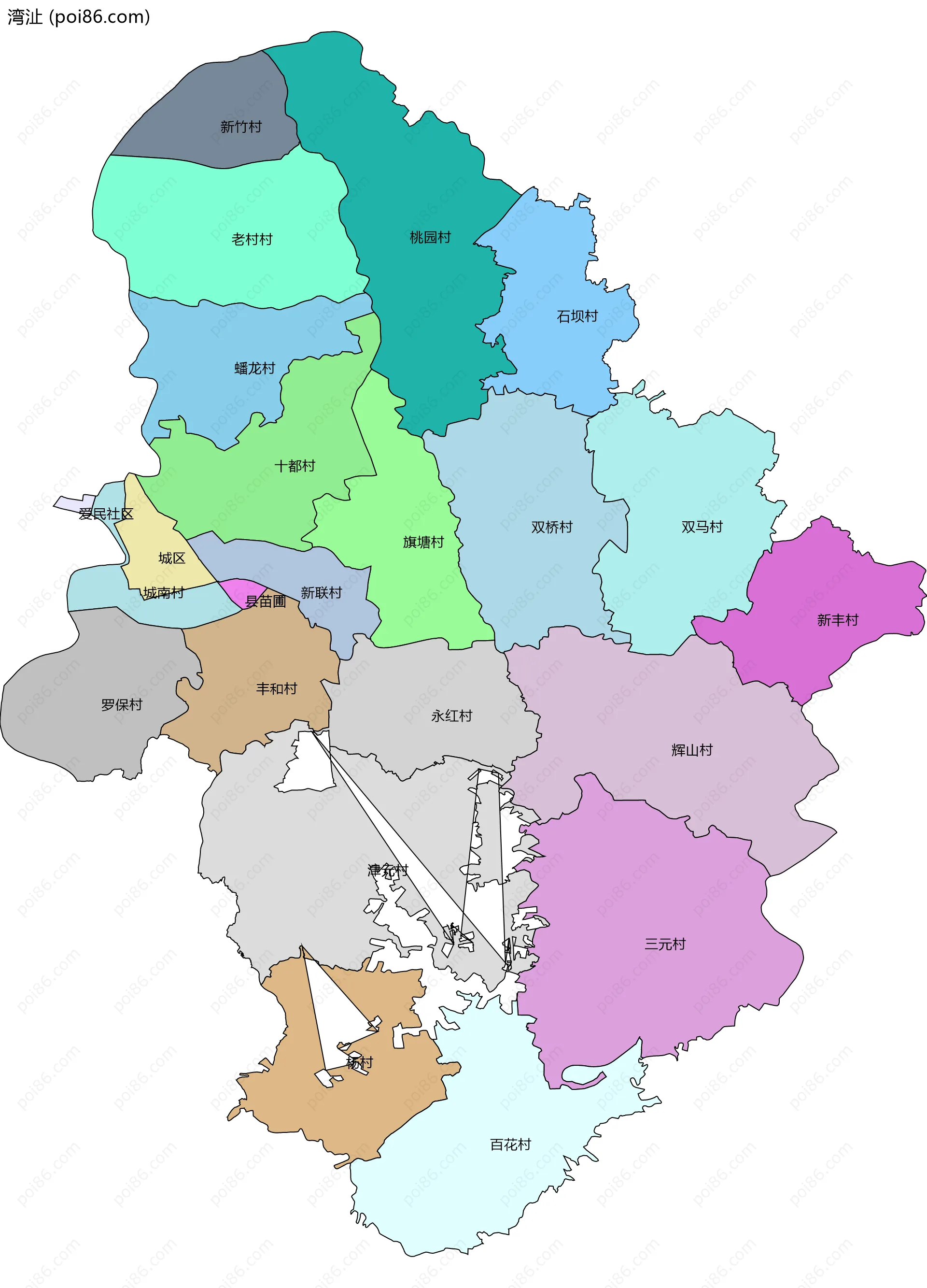 湾沚边界地图(五级行政区划)