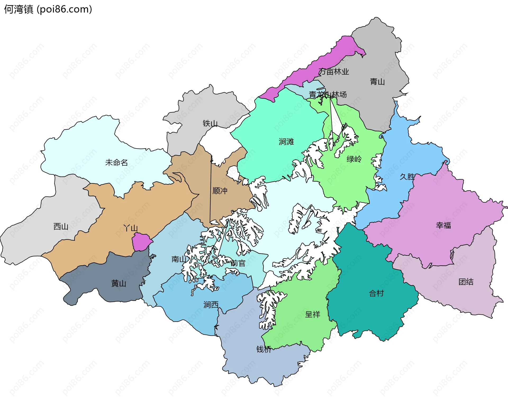 何湾镇边界地图(五级行政区划)