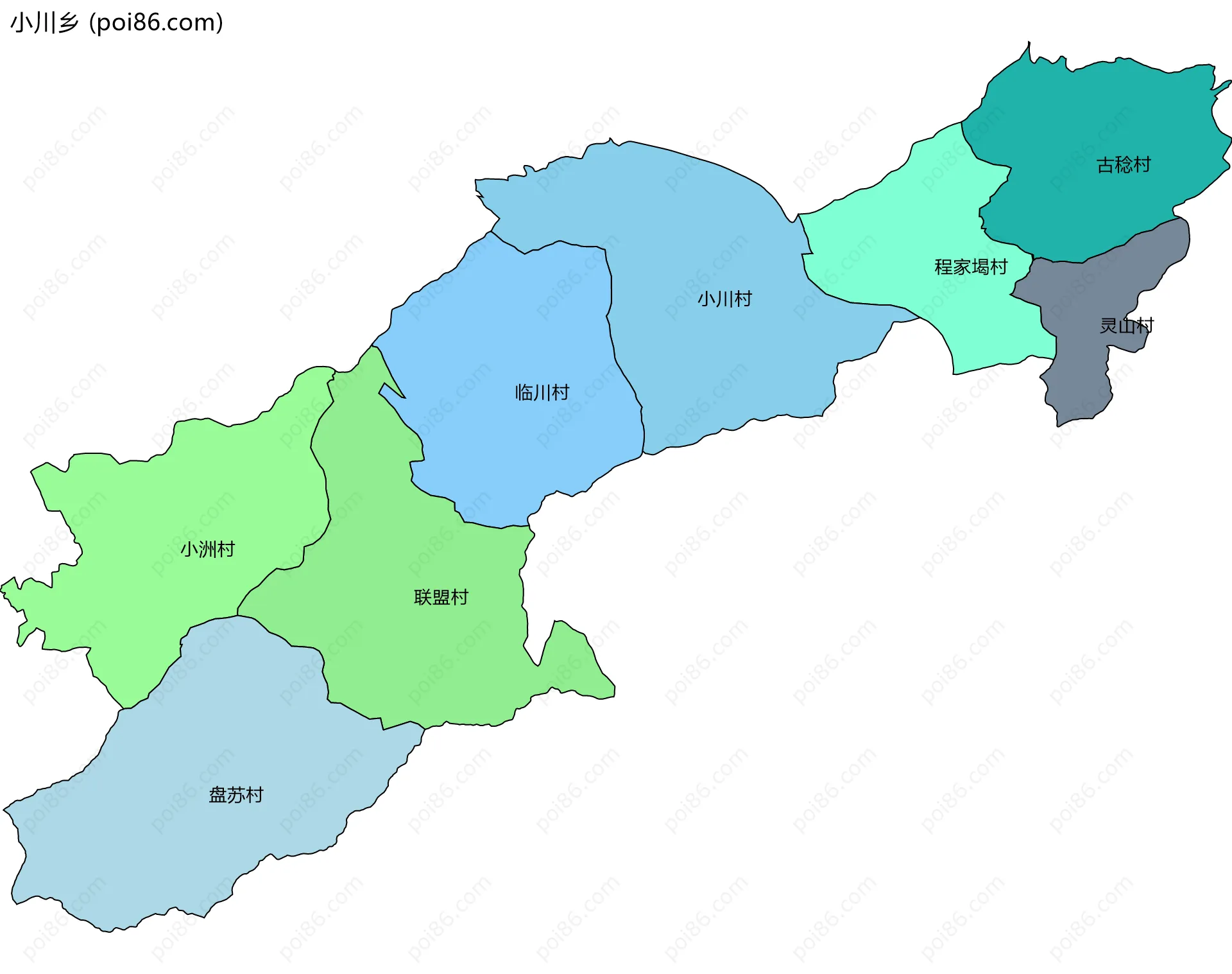 小川乡边界地图(五级行政区划)