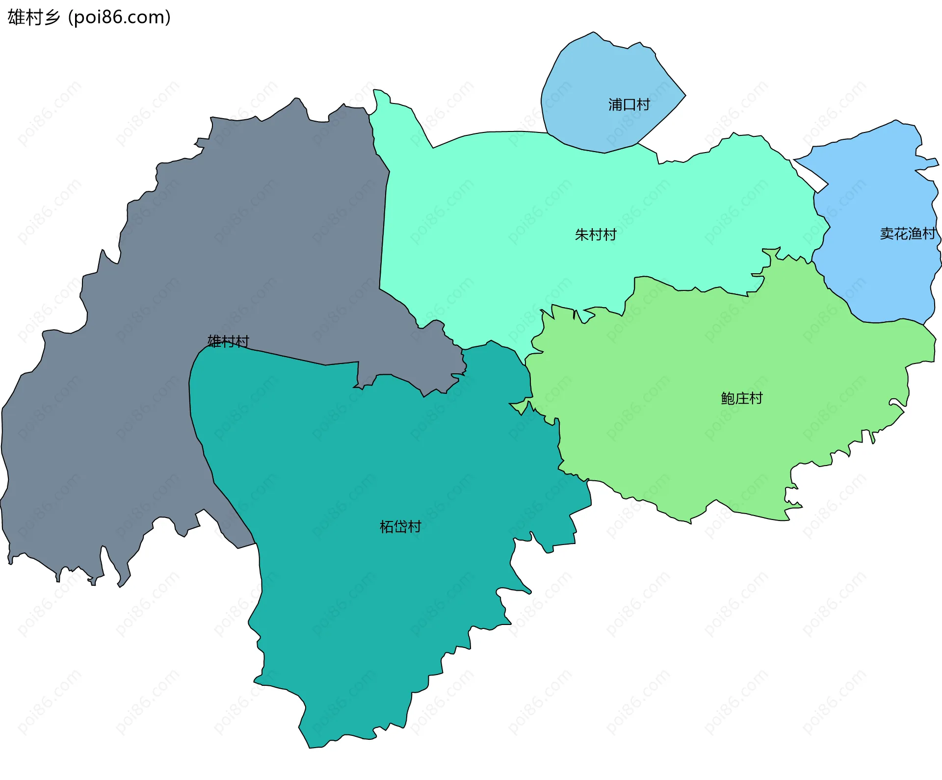 雄村乡边界地图(五级行政区划)