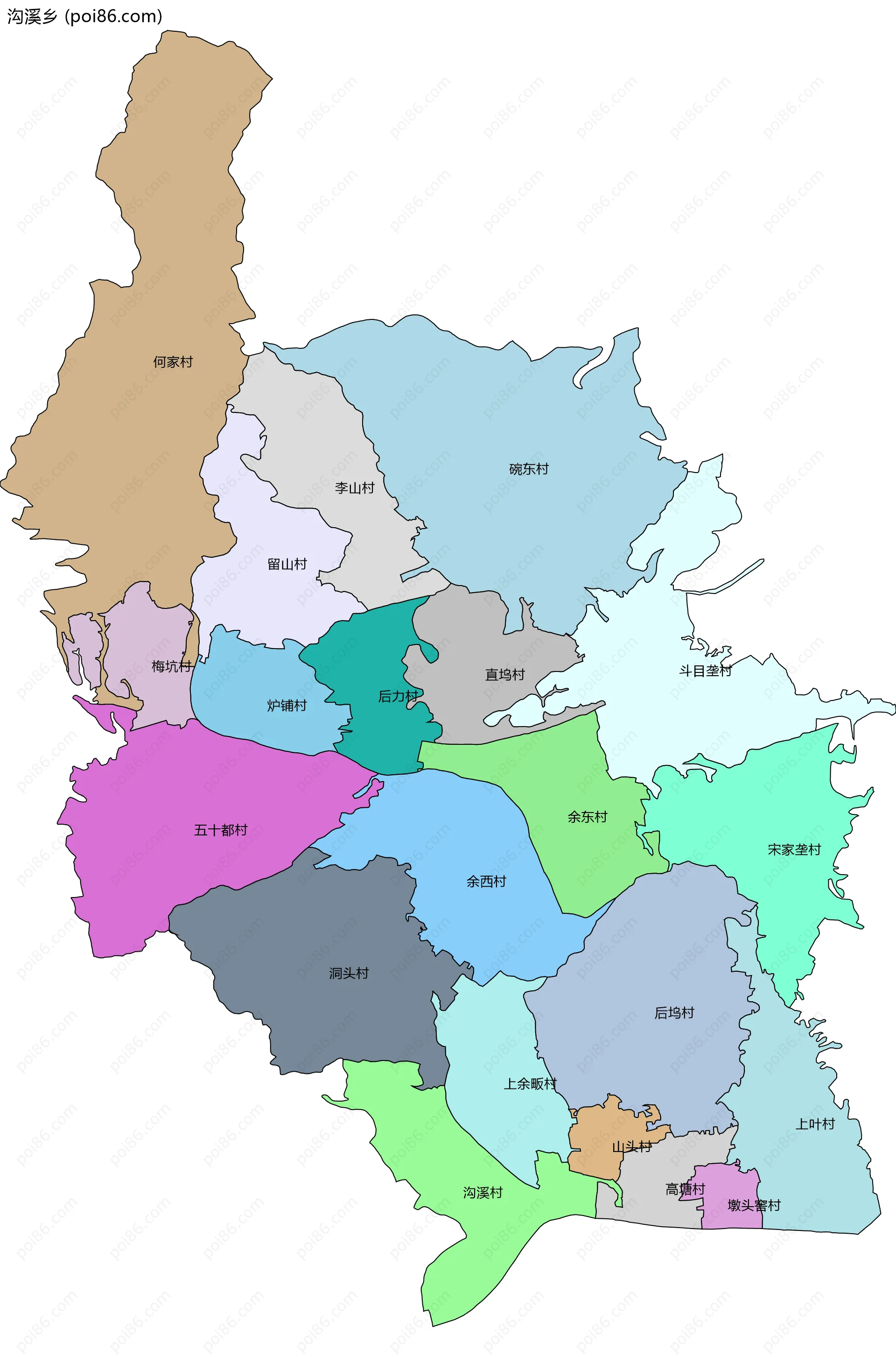 沟溪乡边界地图(五级行政区划)