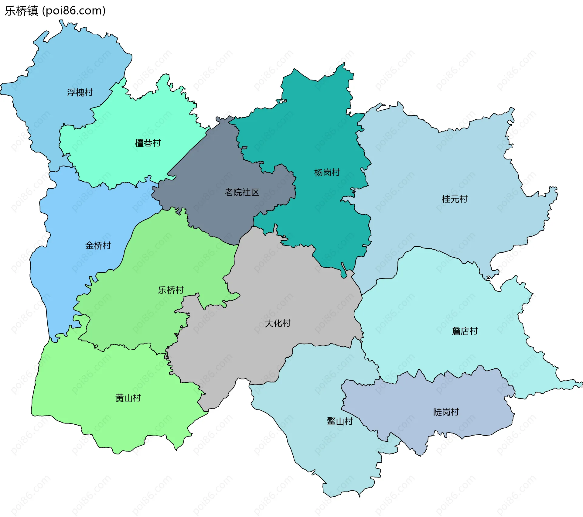 乐桥镇边界地图(五级行政区划)