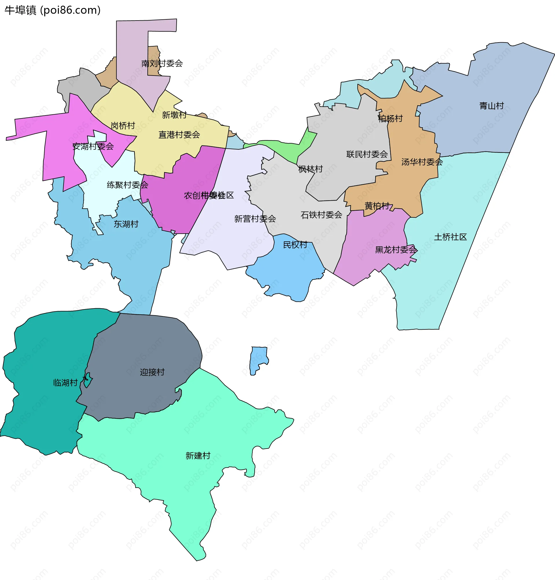 牛埠镇边界地图(五级行政区划)