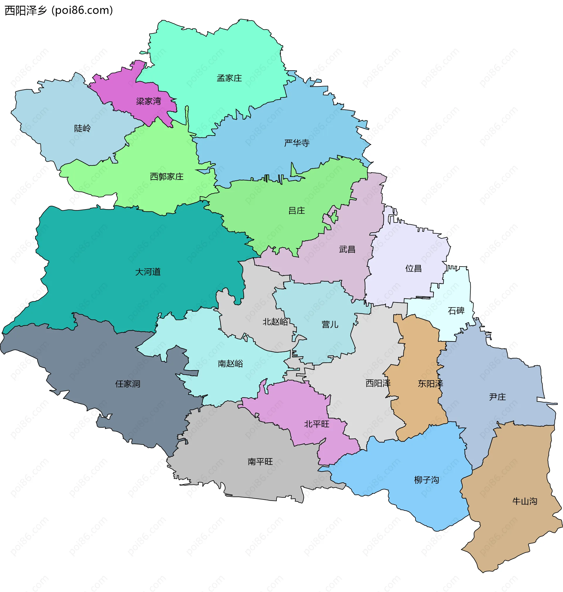 西阳泽乡边界地图(五级行政区划)