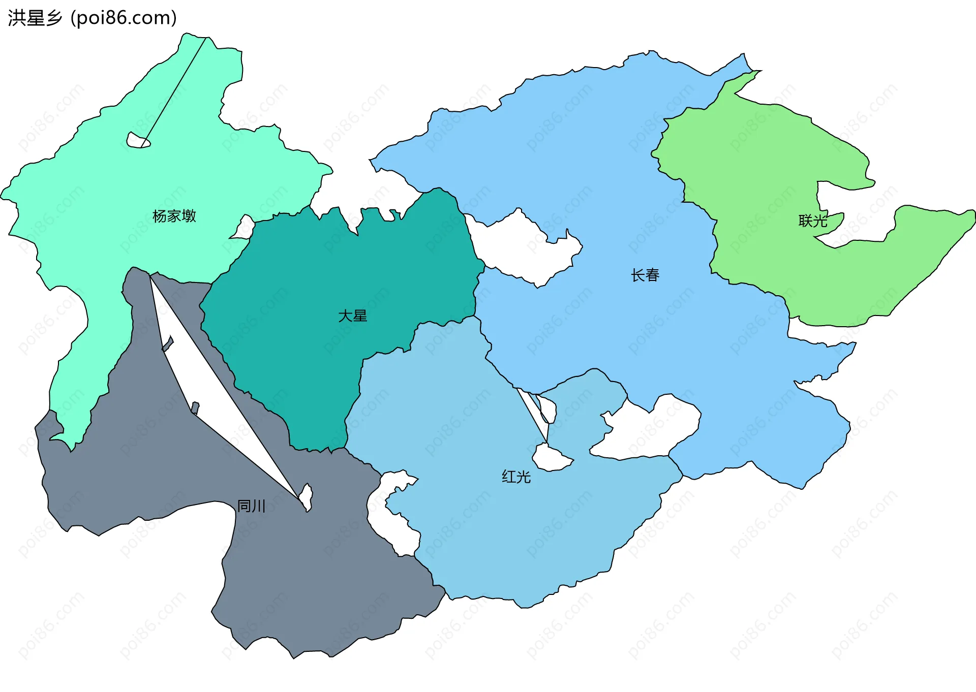 洪星乡边界地图(五级行政区划)