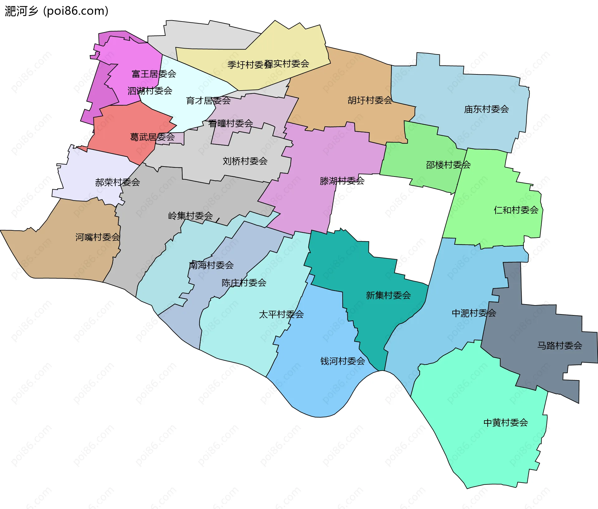 淝河乡边界地图(五级行政区划)