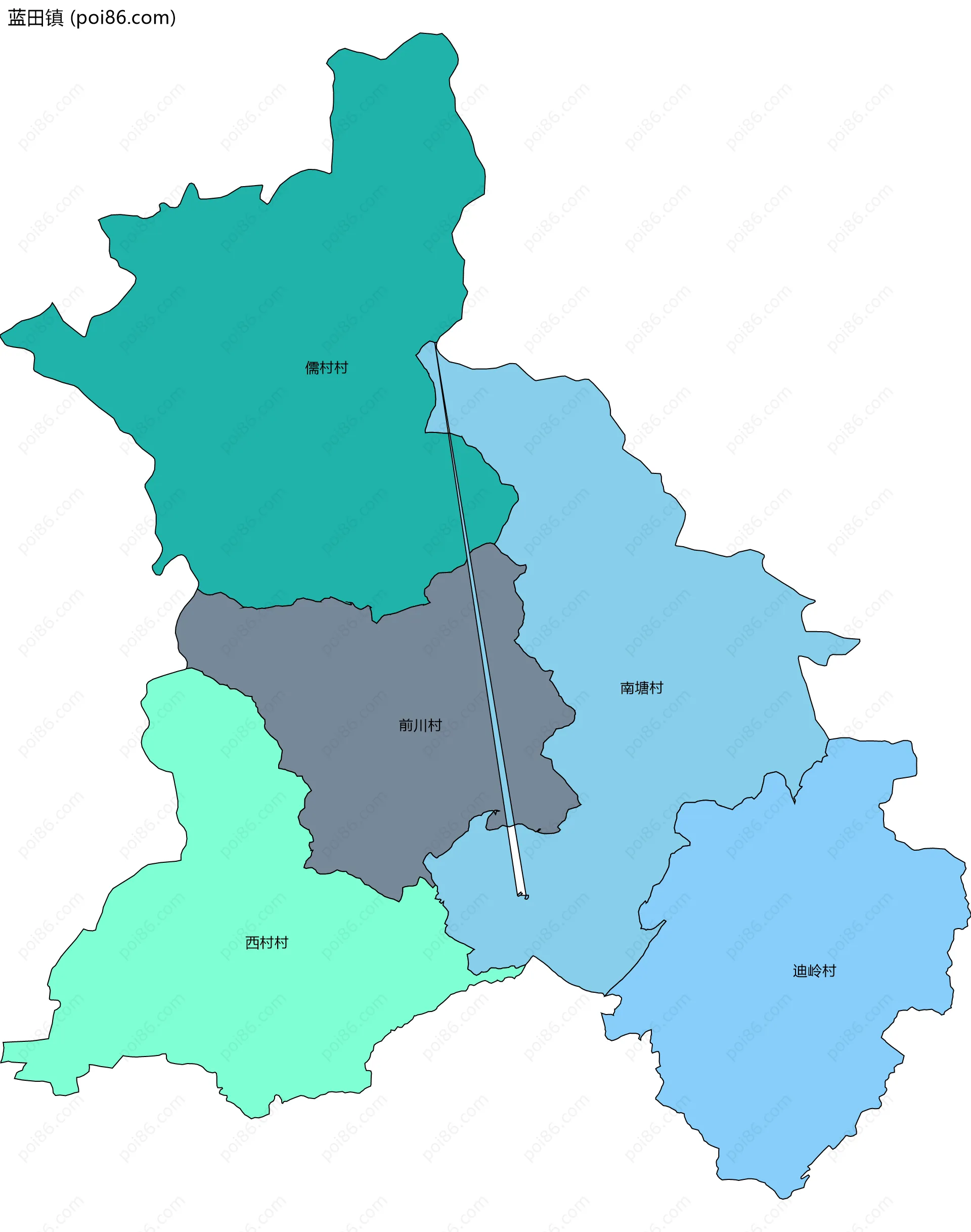 蓝田镇边界地图(五级行政区划)