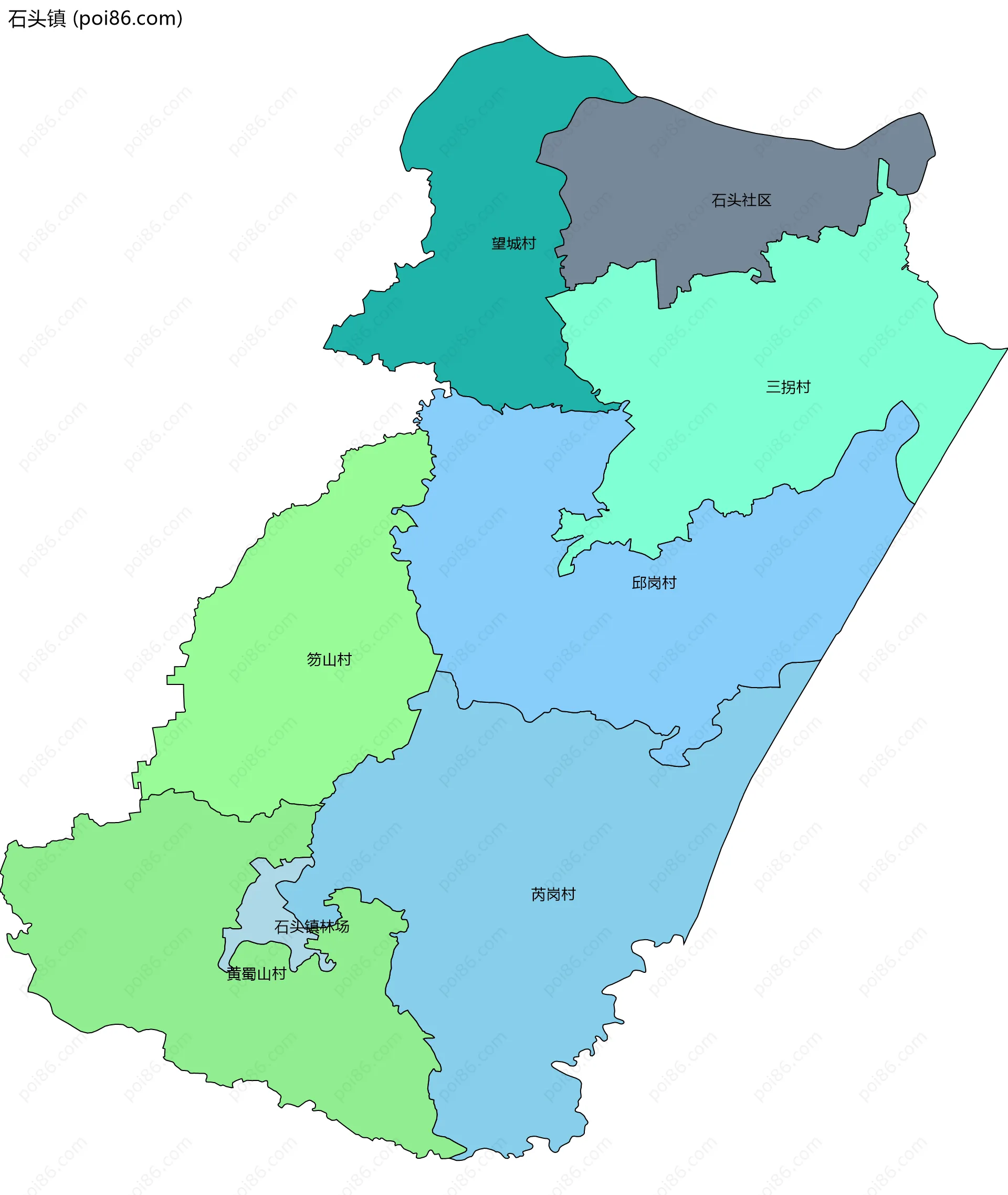 石头镇边界地图(五级行政区划)