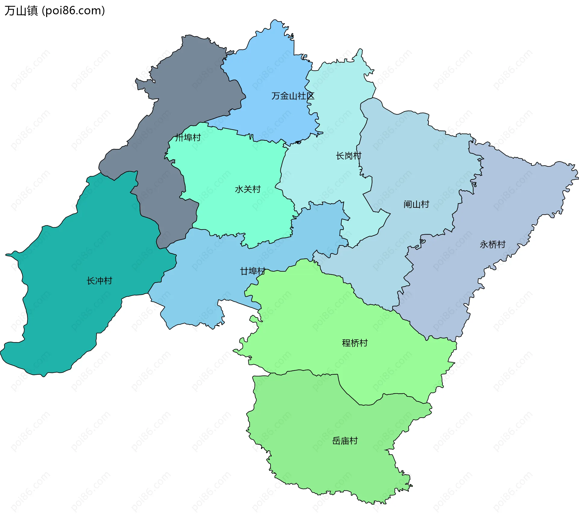 万山镇边界地图(五级行政区划)
