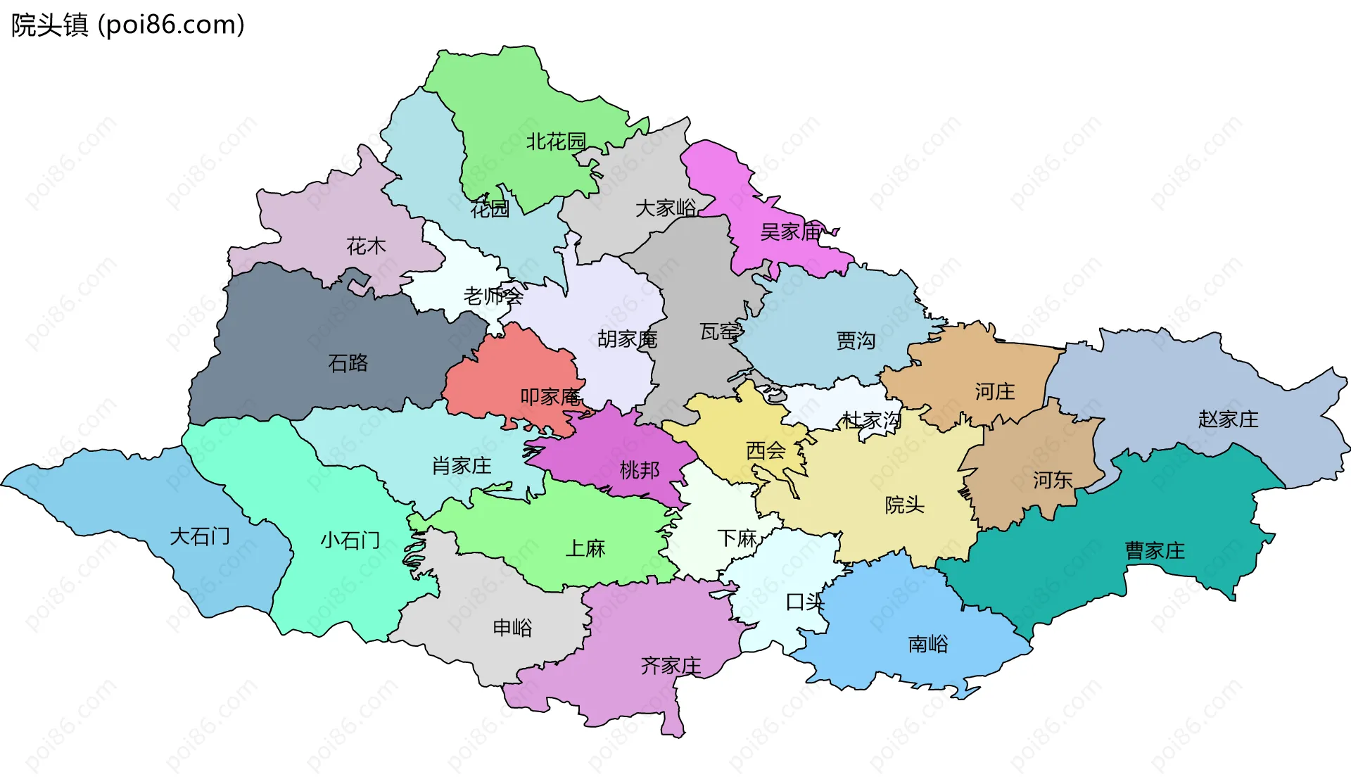 院头镇边界地图(五级行政区划)