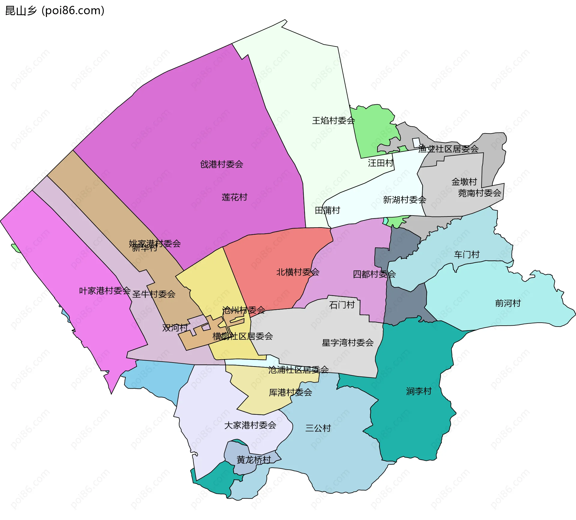 昆山乡边界地图(五级行政区划)