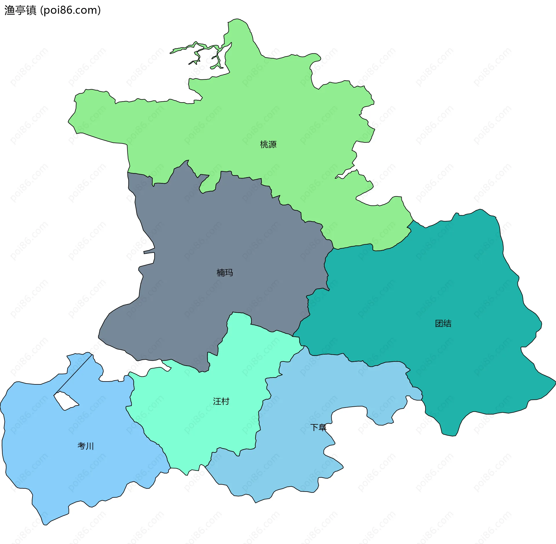 渔亭镇边界地图(五级行政区划)