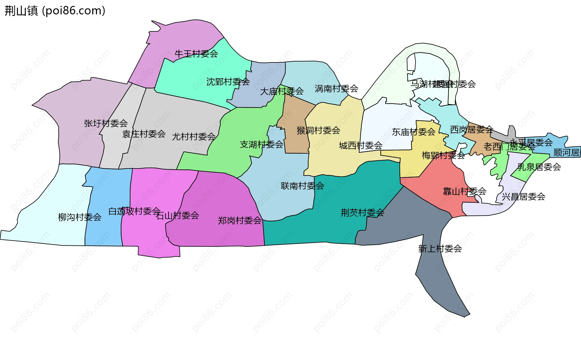 荆山镇边界地图(五级行政区划)