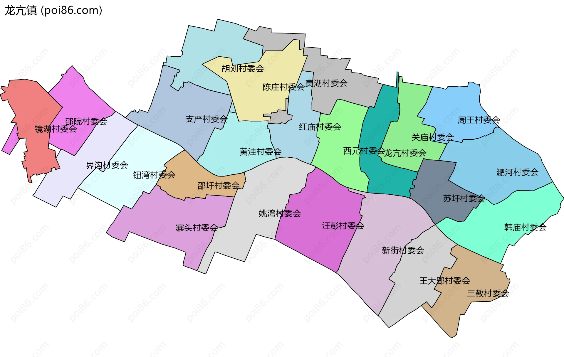 龙亢镇边界地图(五级行政区划)