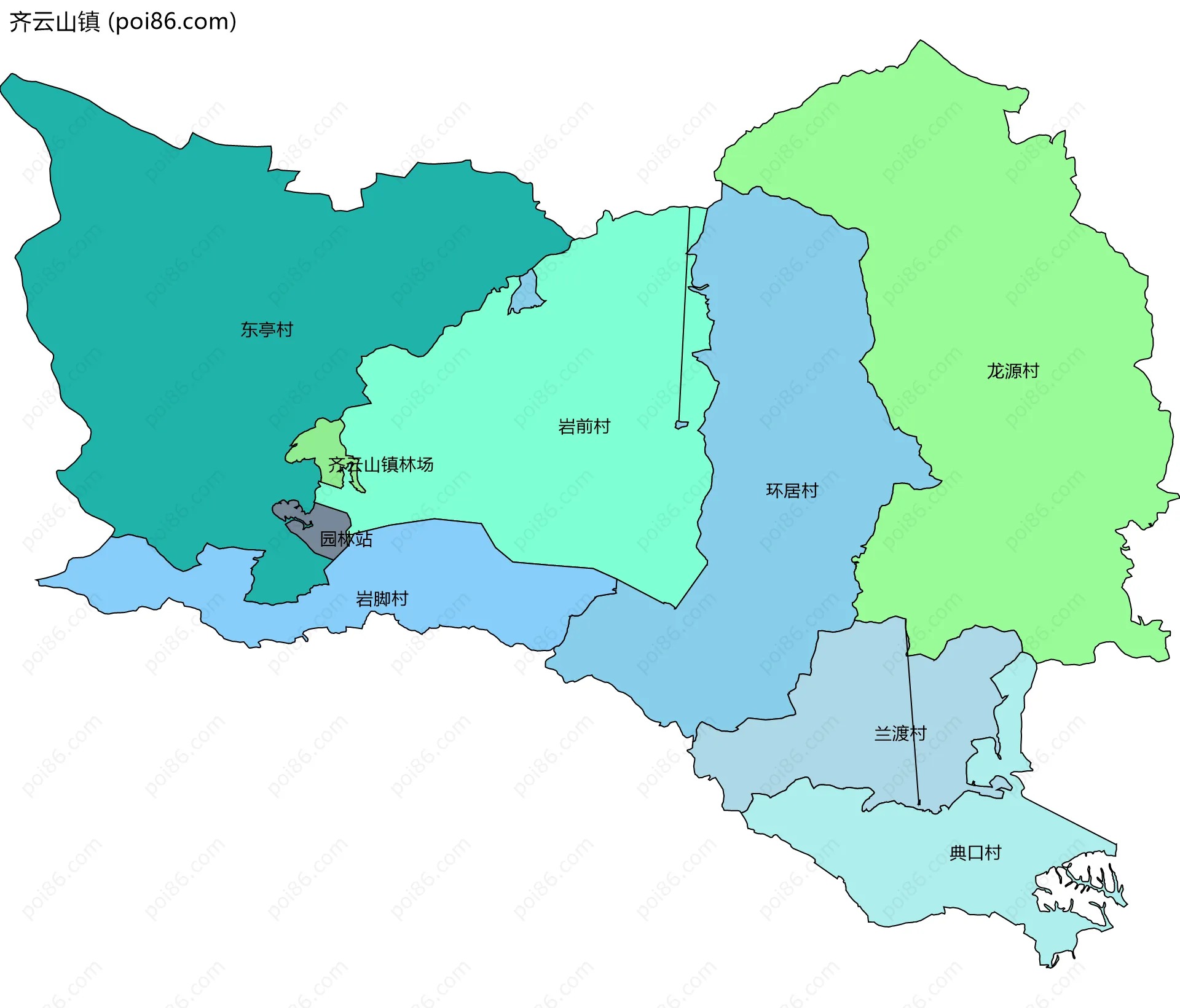 齐云山镇边界地图(五级行政区划)