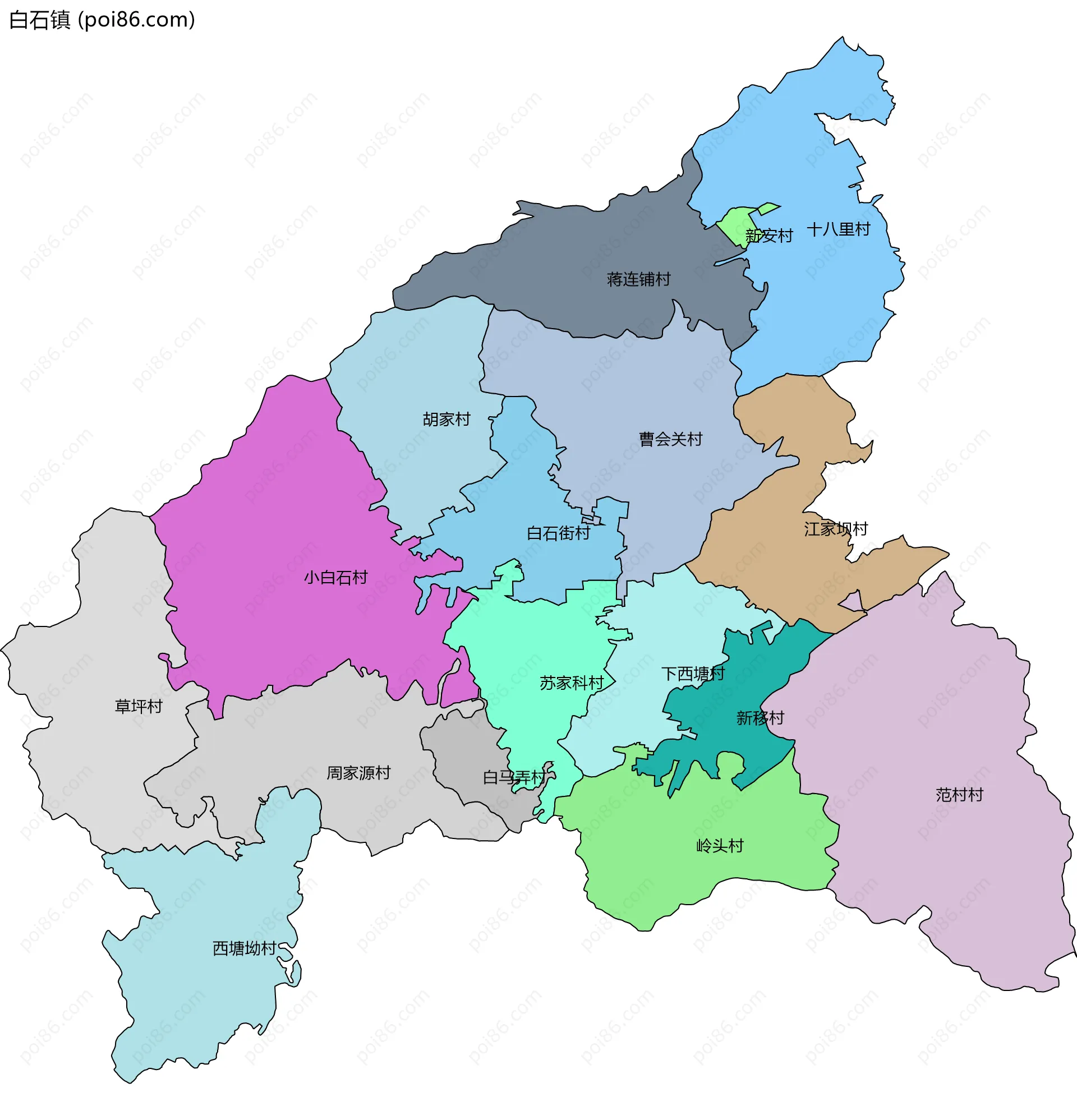 白石镇边界地图(五级行政区划)