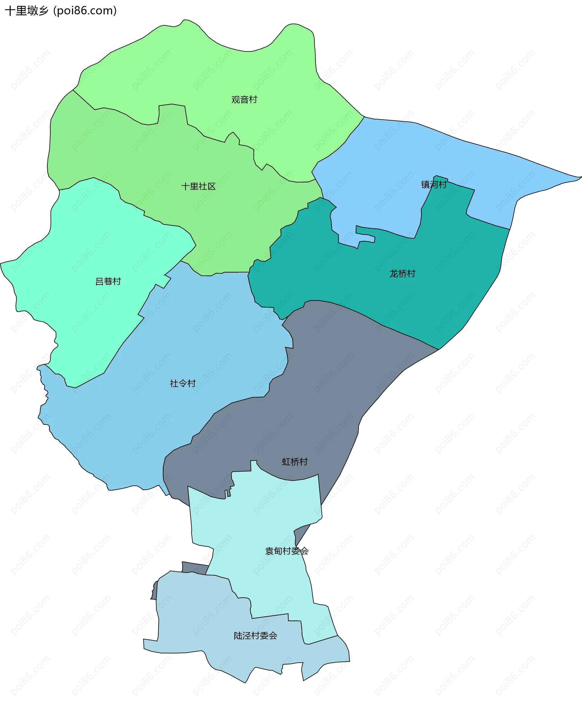 十里墩乡边界地图(五级行政区划)