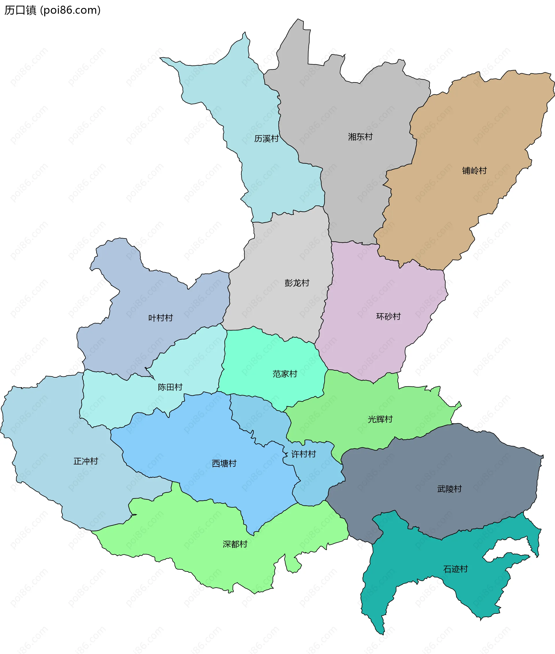 历口镇边界地图(五级行政区划)