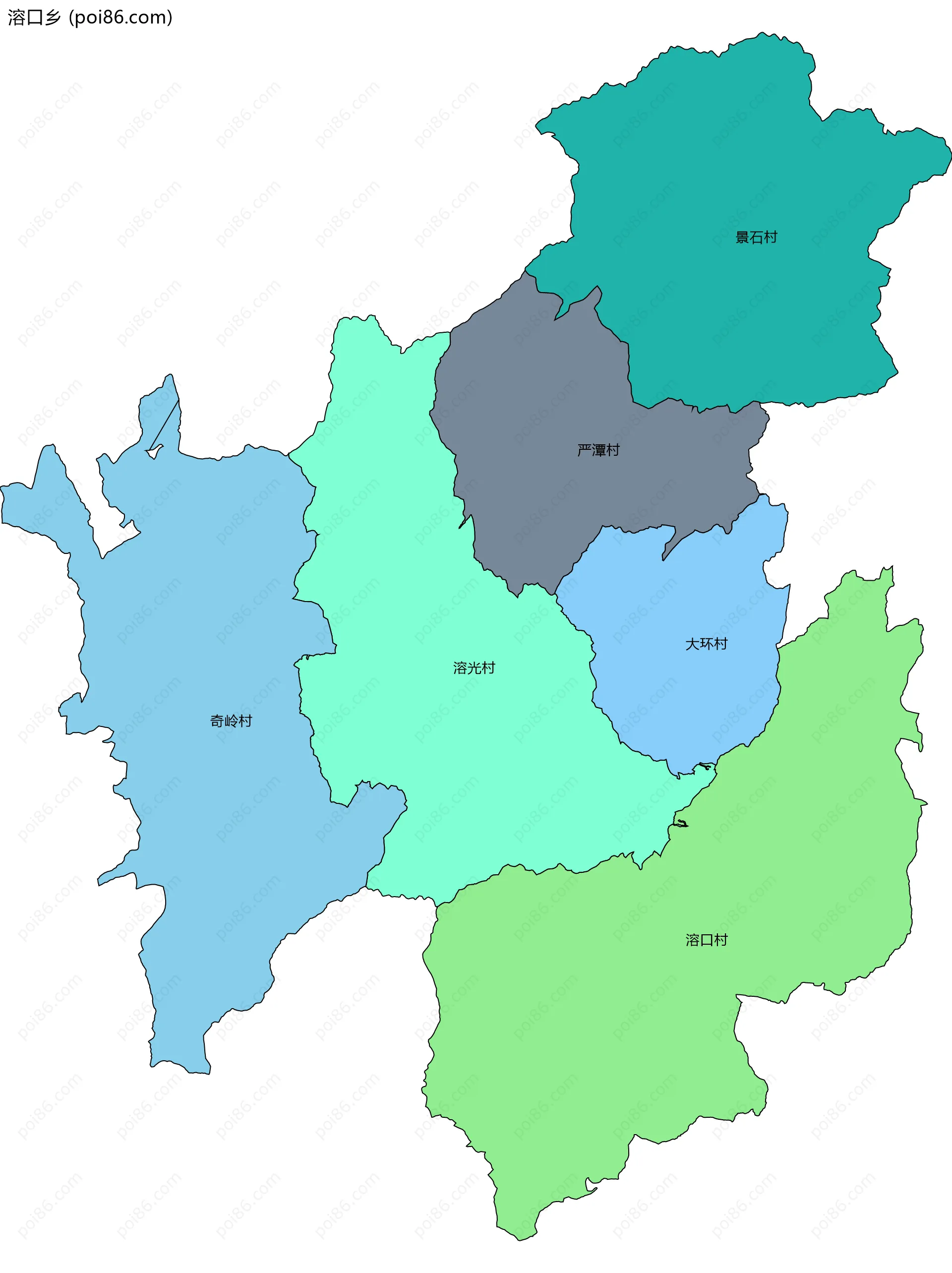 溶口乡边界地图(五级行政区划)