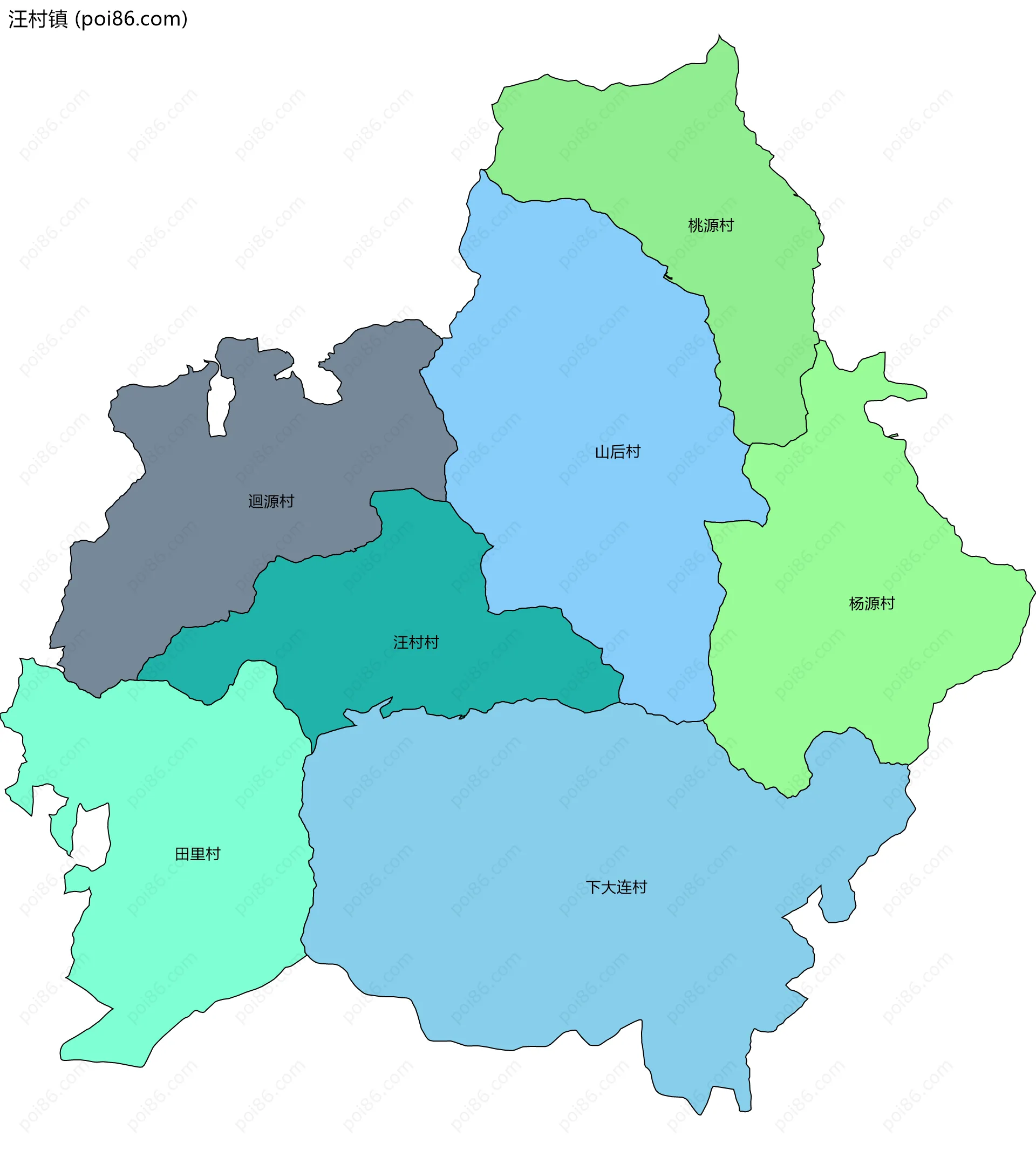 汪村镇边界地图(五级行政区划)