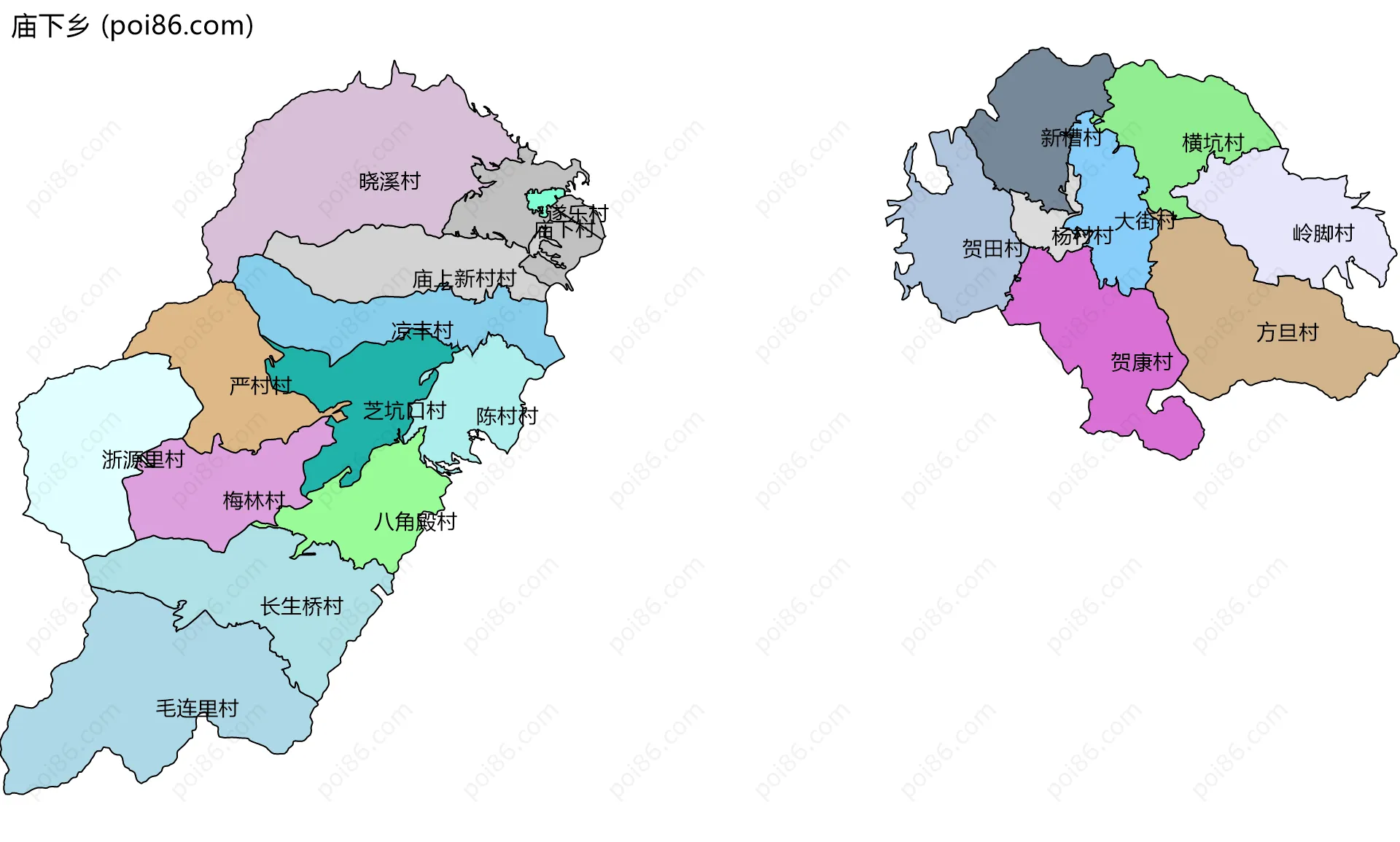 庙下乡边界地图(五级行政区划)