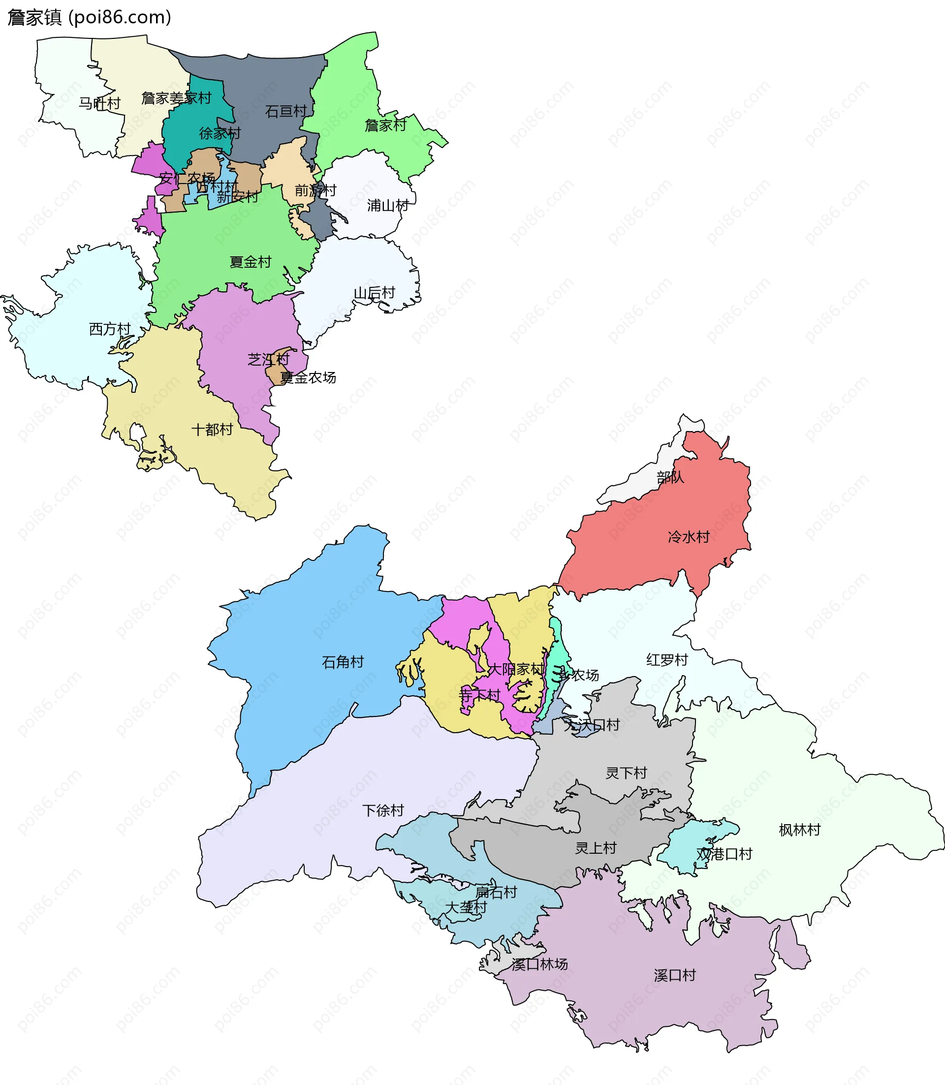 詹家镇边界地图(五级行政区划)