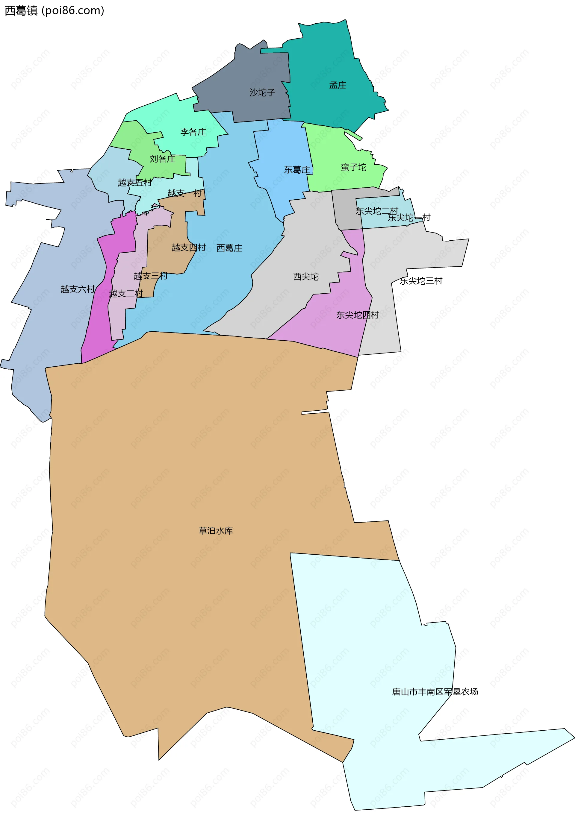 西葛镇边界地图(五级行政区划)