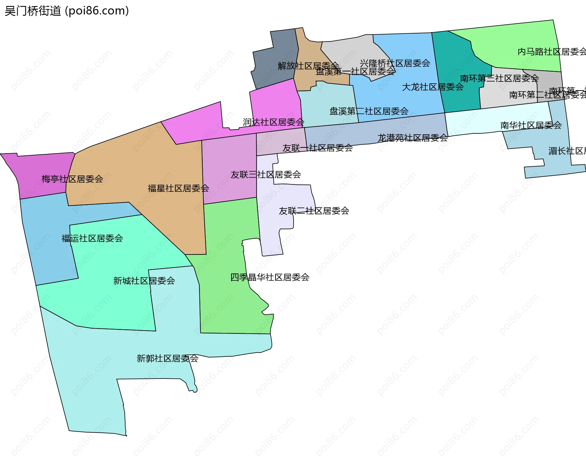 吴门桥街道边界地图(五级行政区划)