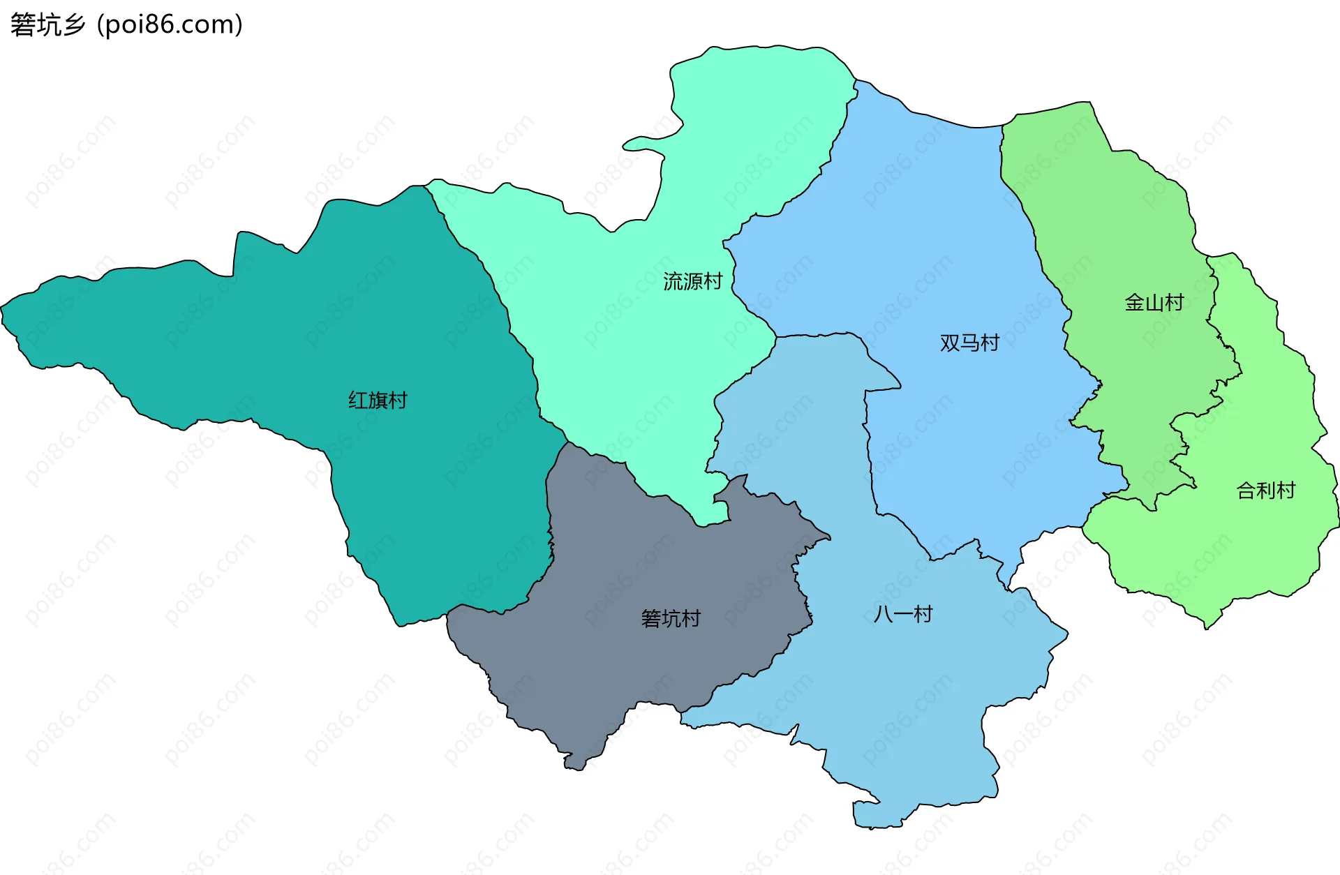 箬坑乡边界地图(五级行政区划)