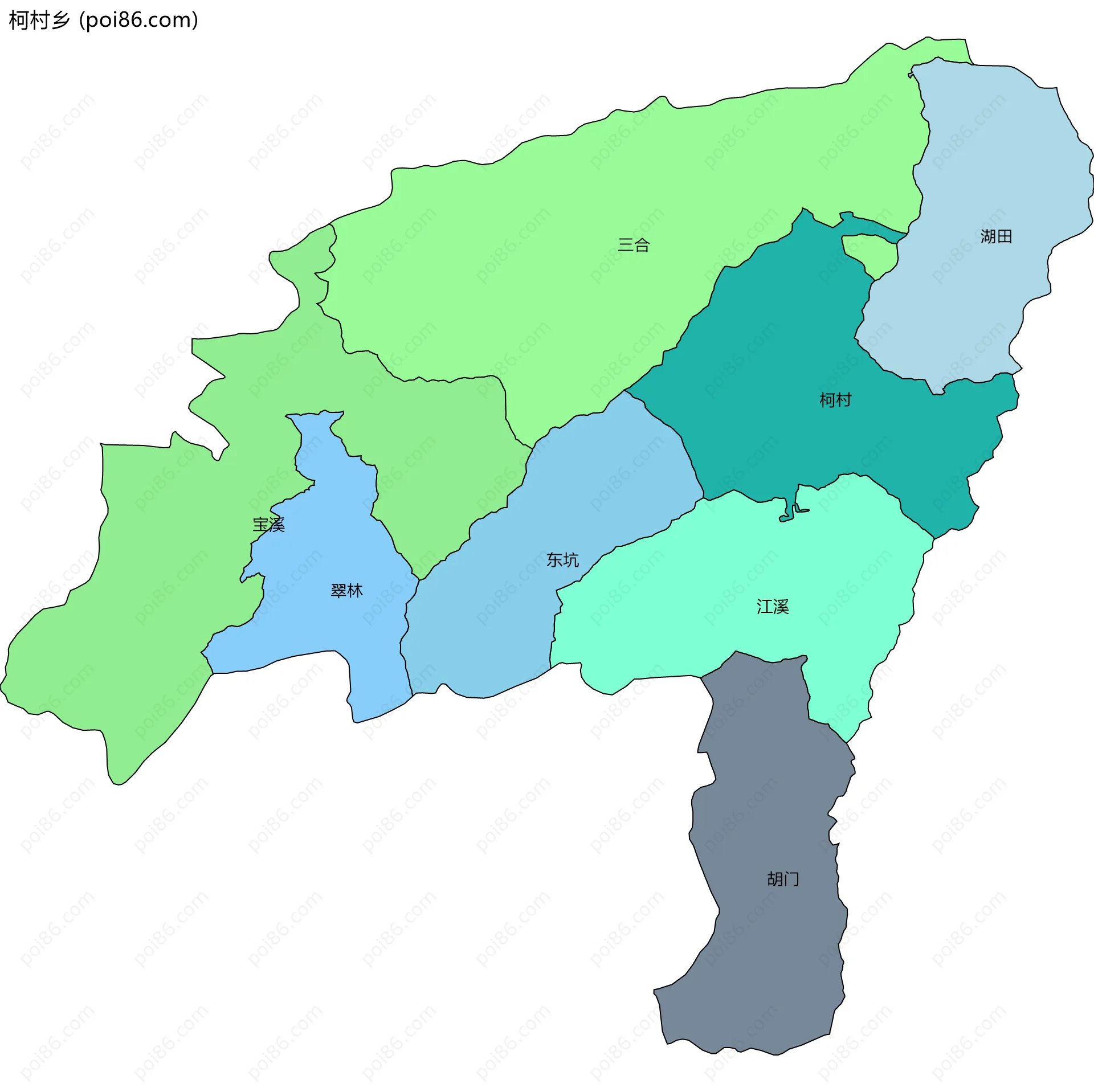柯村乡边界地图(五级行政区划)