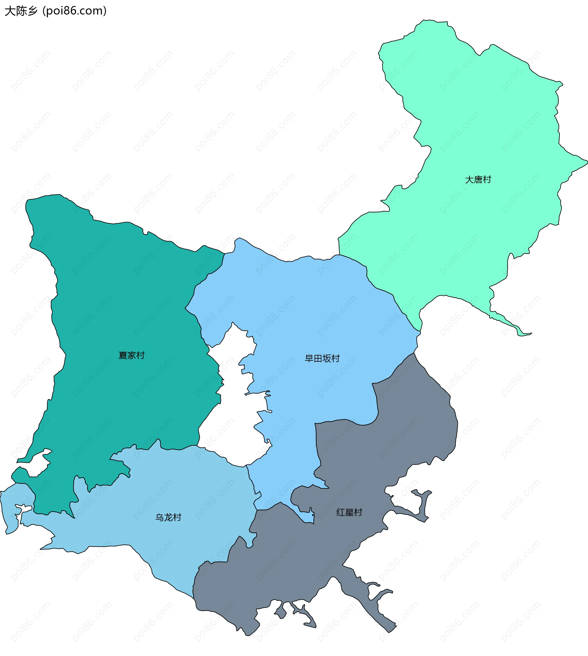 大陈乡边界地图(五级行政区划)