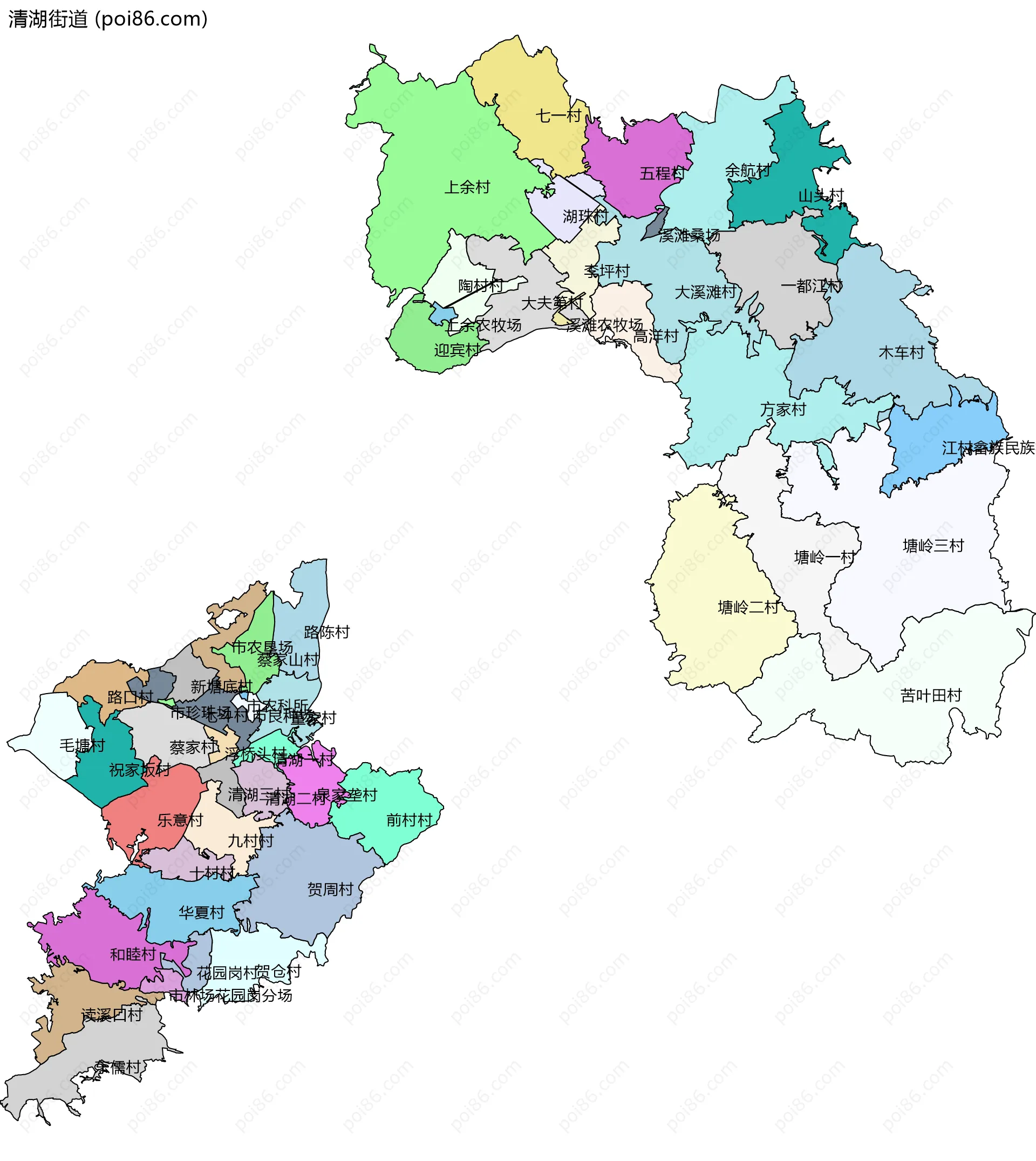 清湖街道边界地图(五级行政区划)